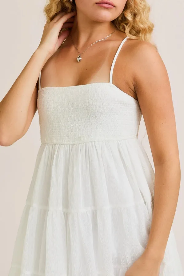Smocked Tiered Mini White Dress