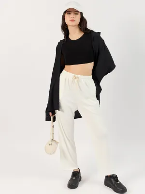 Solid White Textured Wide Leg Trouser