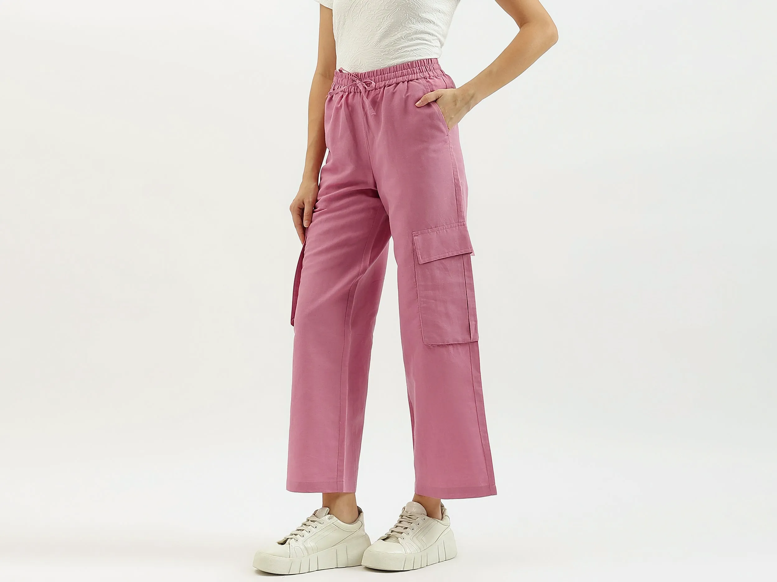 Solid Wide Leg Cargo Trousers