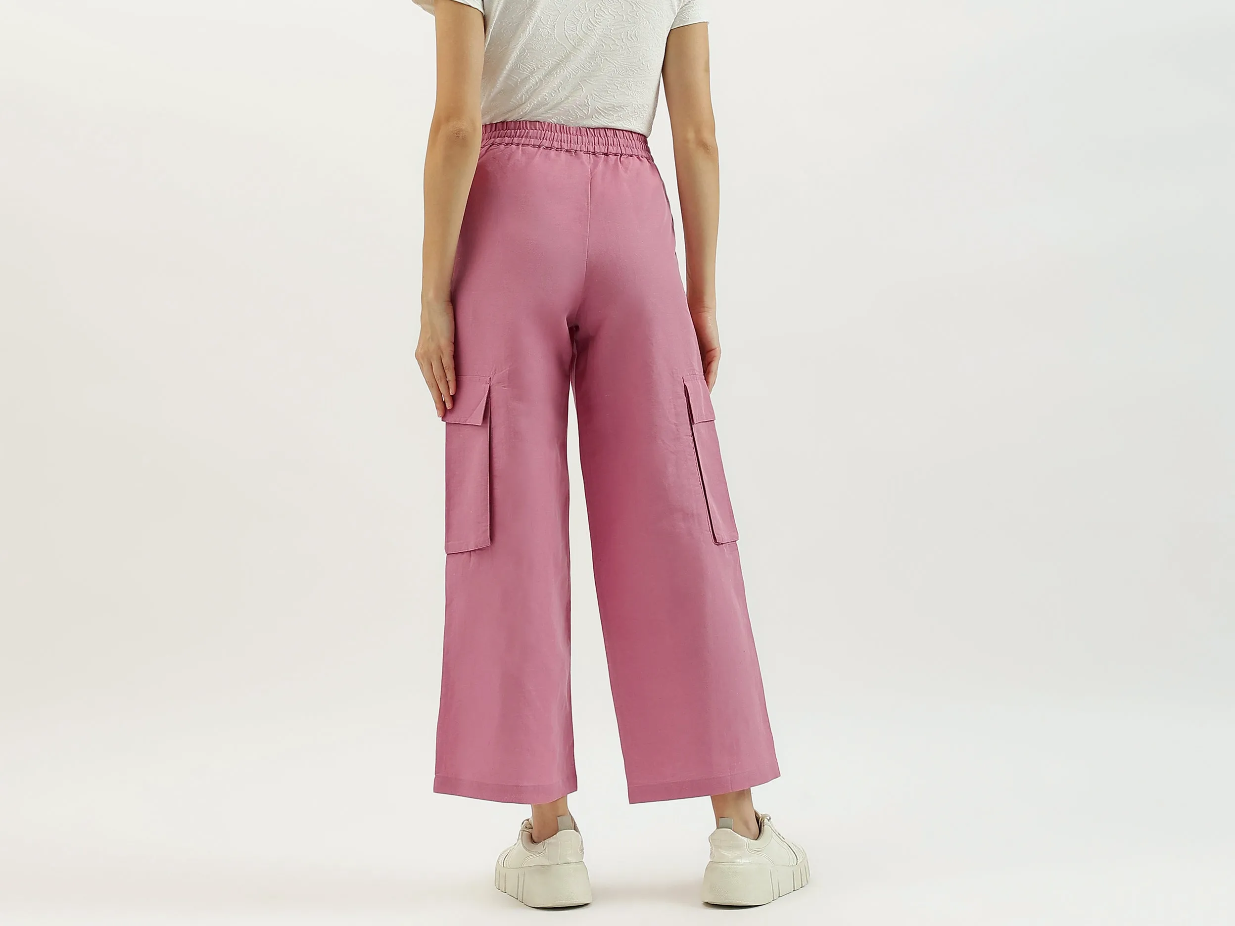 Solid Wide Leg Cargo Trousers