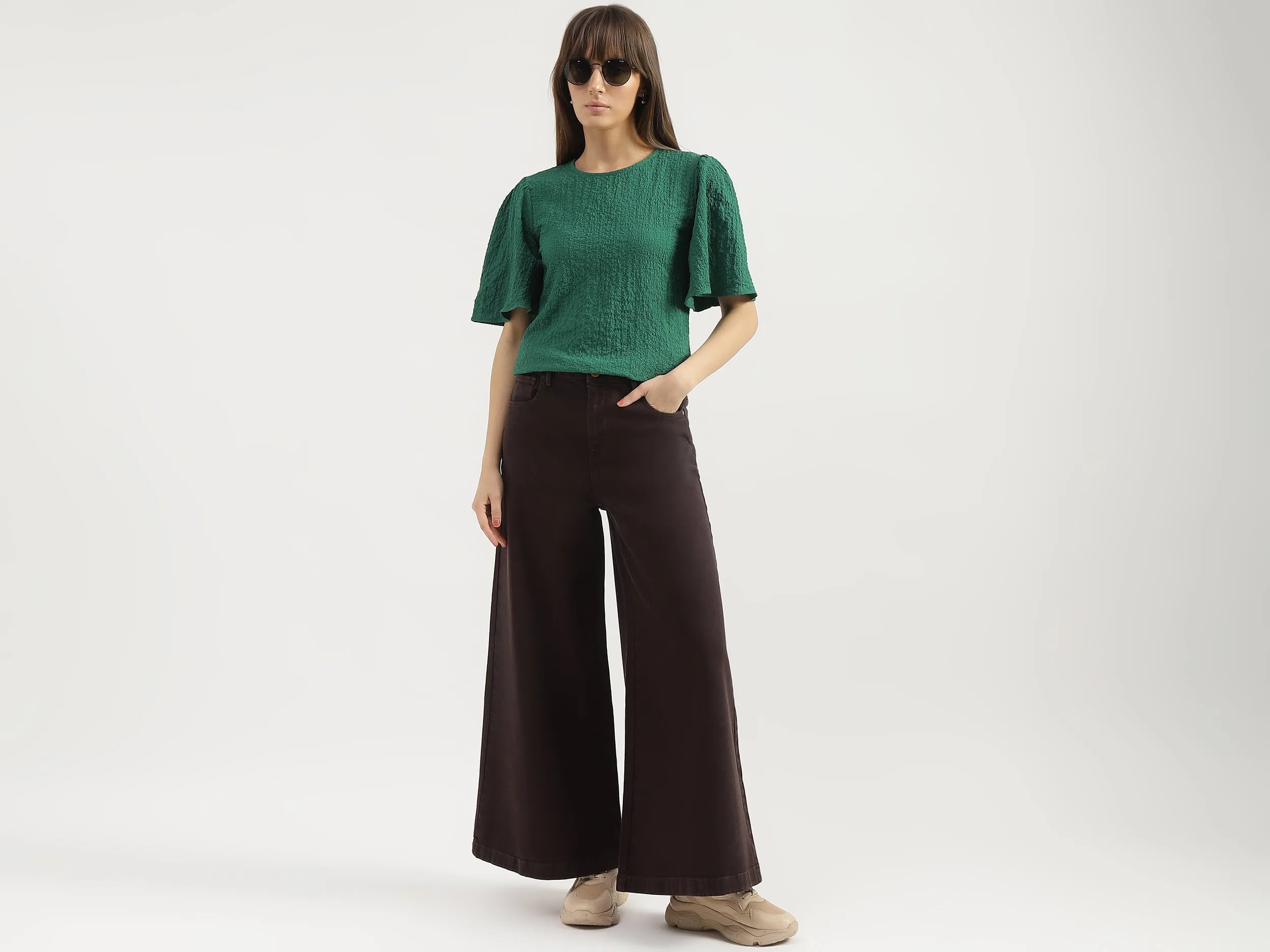 Solid Wide Leg Fit Trousers