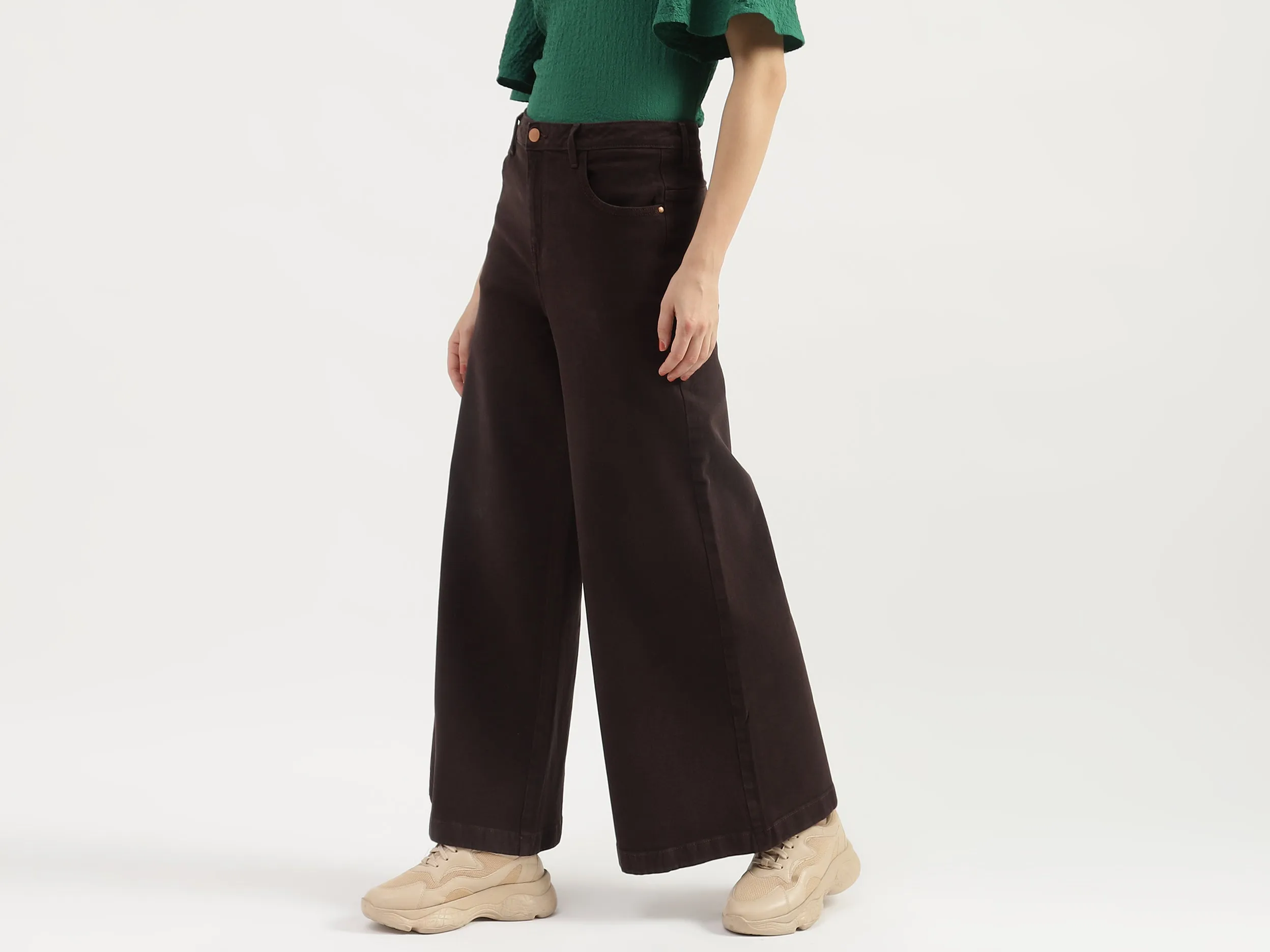 Solid Wide Leg Fit Trousers