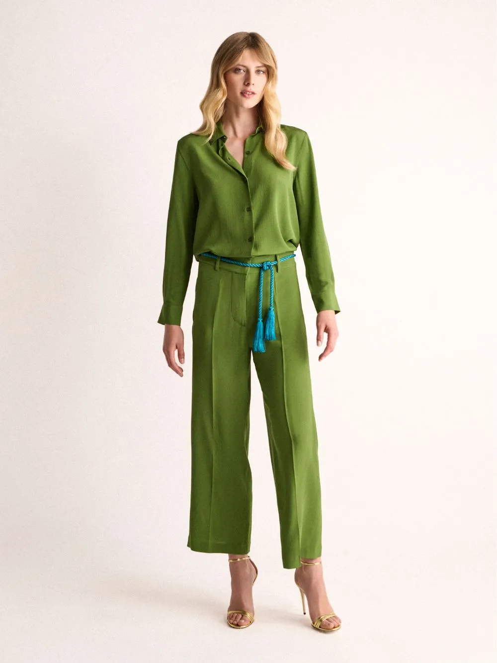 Sonia Garden Green Silk Pants