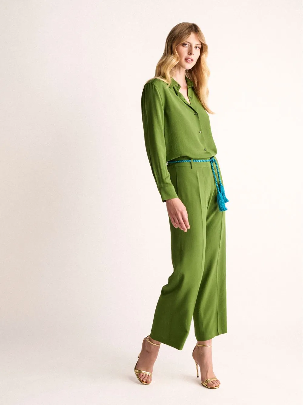 Sonia Garden Green Silk Pants