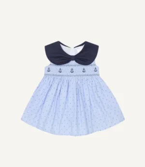 SS25 Deolinda - Navy Collar Smocked Dress