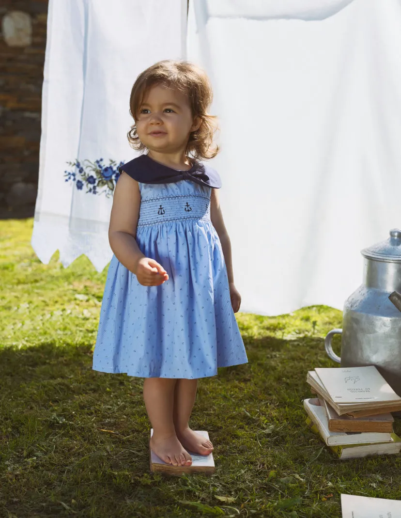 SS25 Deolinda - Navy Collar Smocked Dress