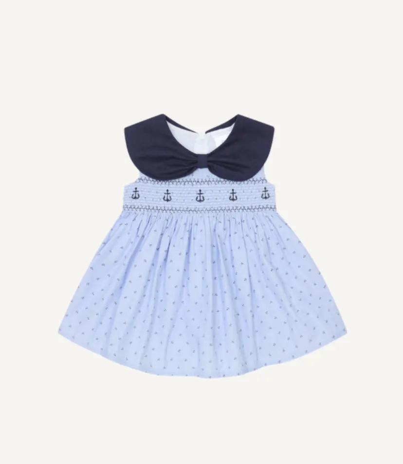 SS25 Deolinda - Navy Collar Smocked Dress