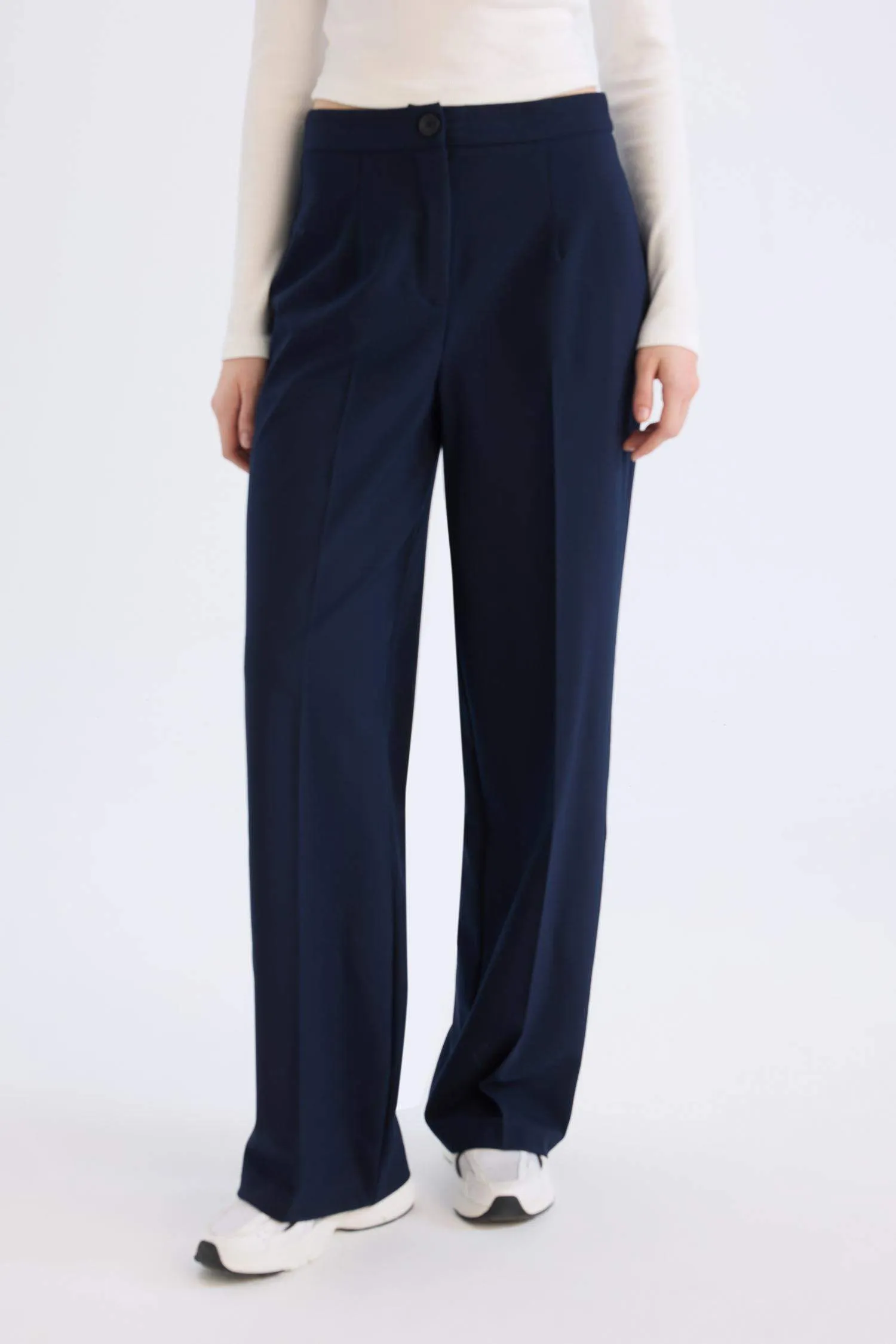 Standard Size Fabric Pants Wide Leg Wide Pleated Leg Basic Straight High Waist