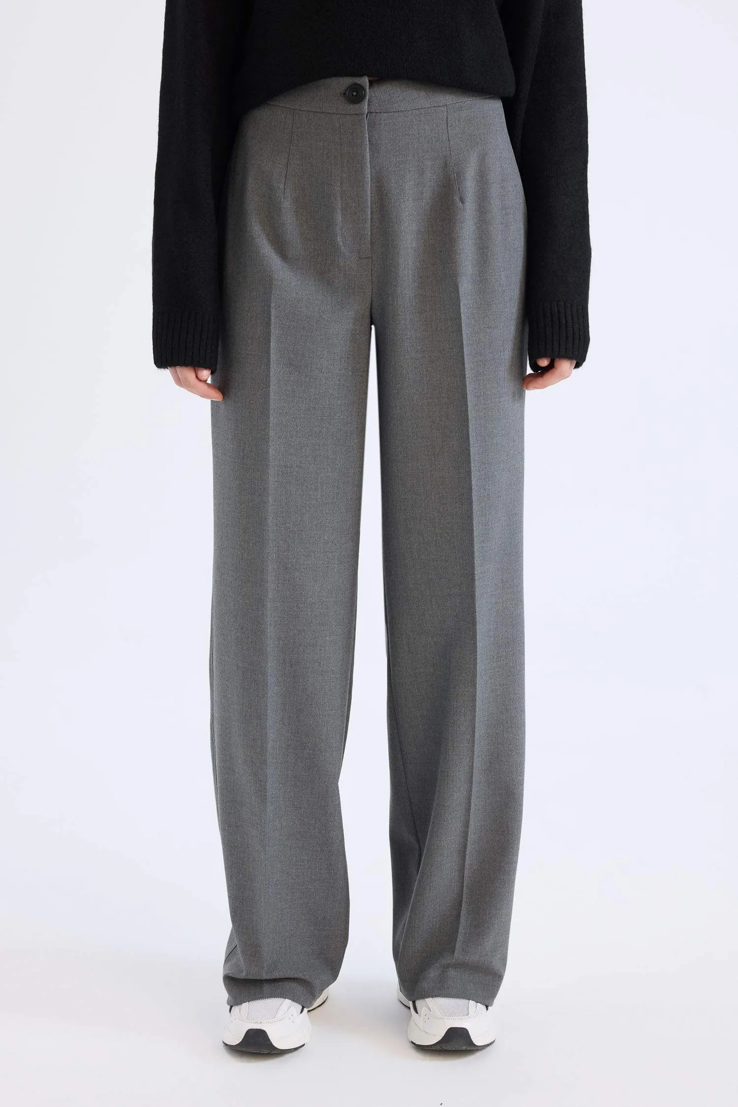 Standard Size Fabric Pants Wide Leg Wide Pleated Leg Basic Straight High Waist