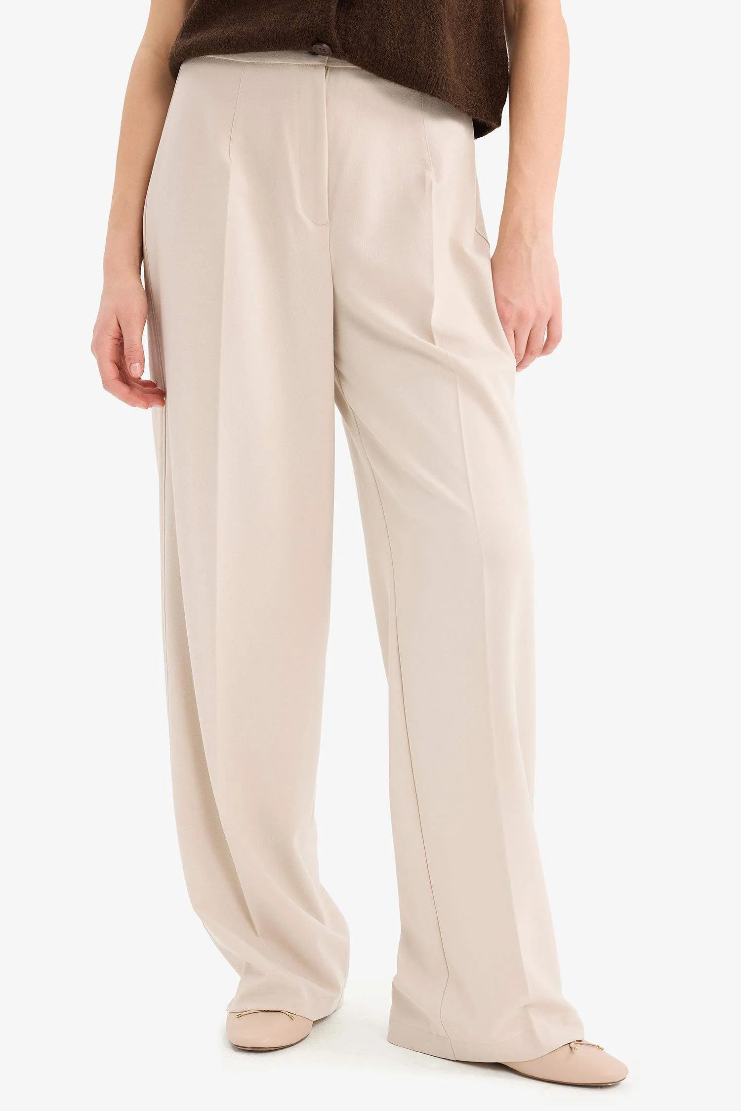 Standard Size Fabric Pants Wide Leg Wide Pleated Leg Basic Straight High Waist