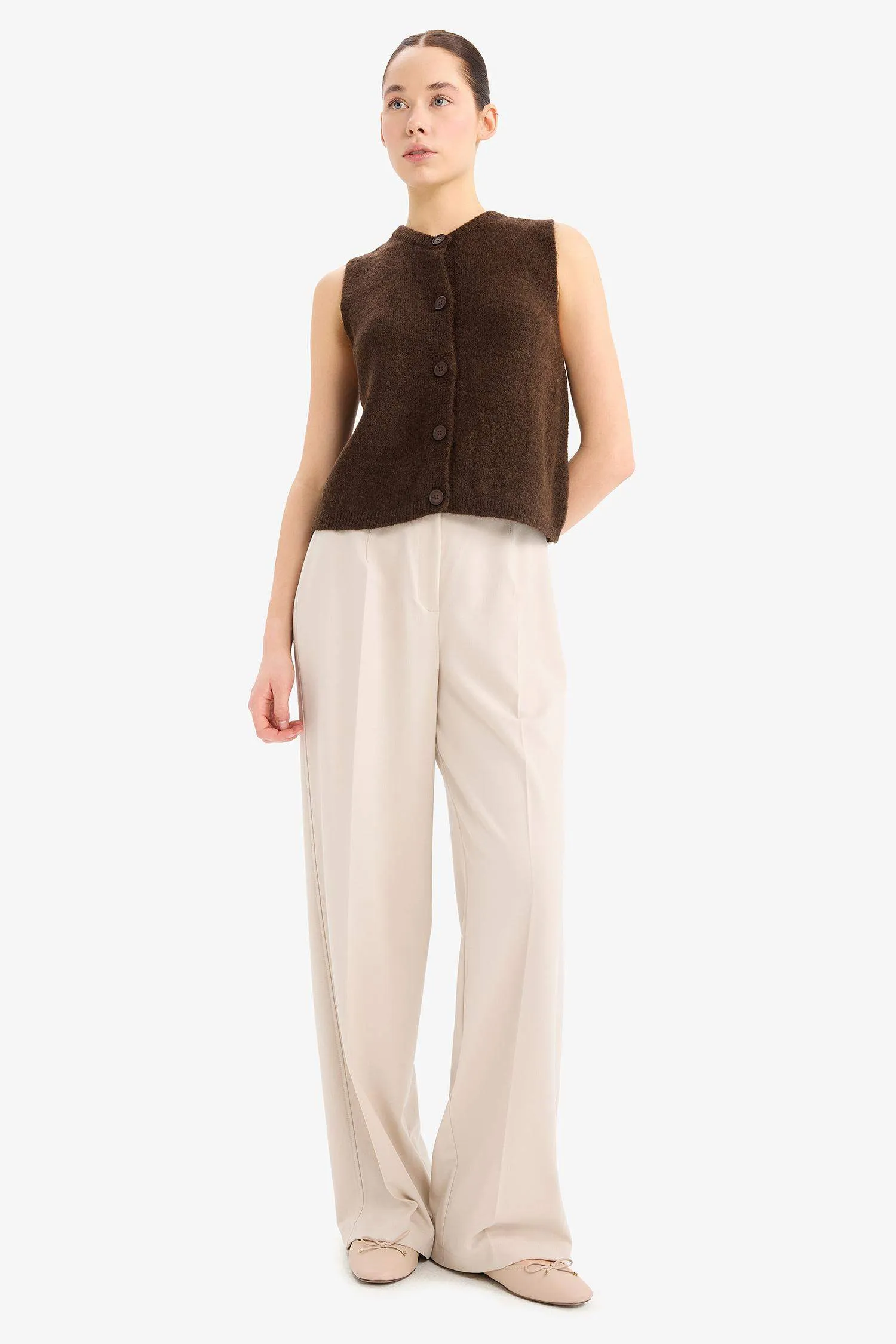 Standard Size Fabric Pants Wide Leg Wide Pleated Leg Basic Straight High Waist