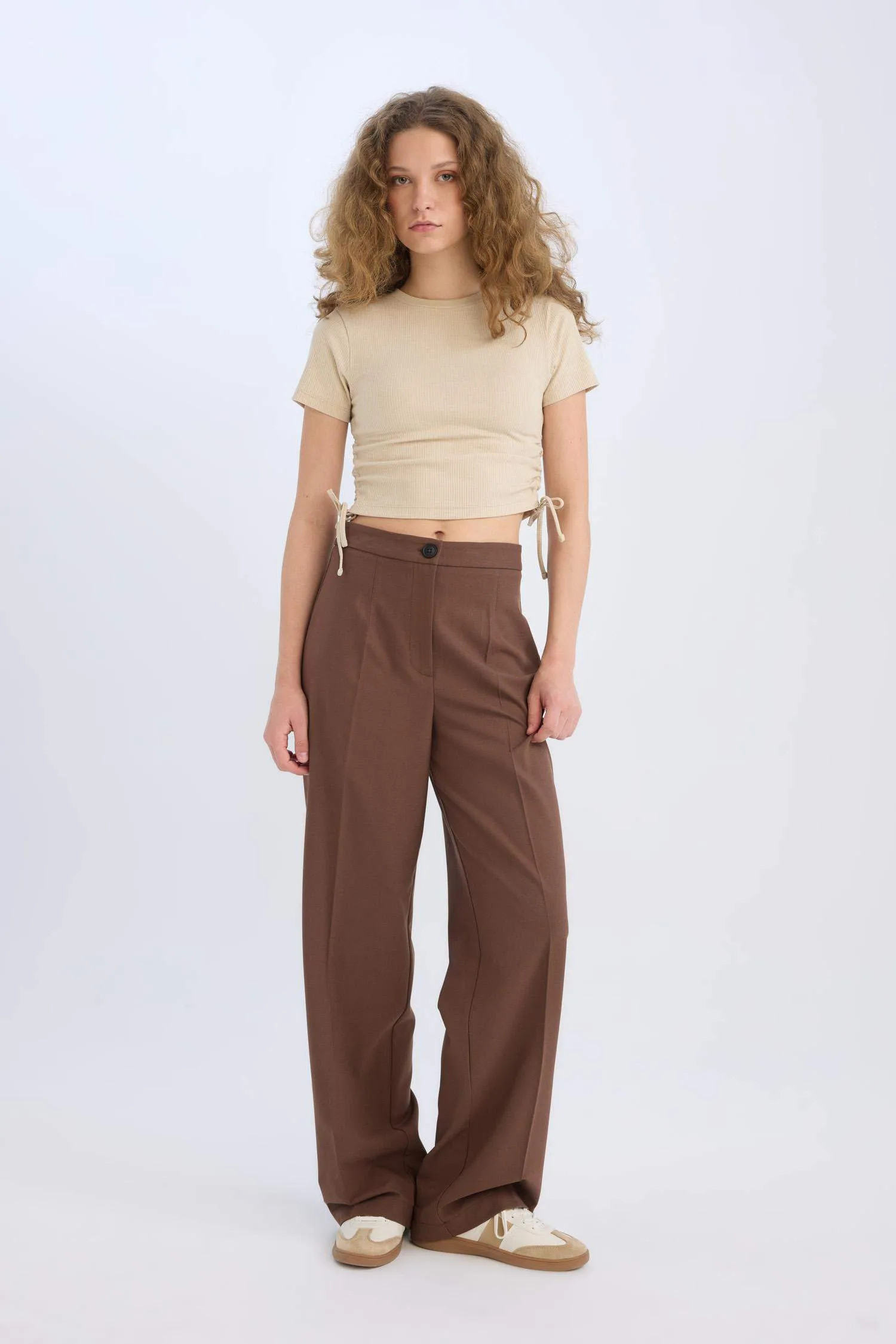 Standard Size Fabric Pants Wide Leg Wide Pleated Leg Basic Straight High Waist