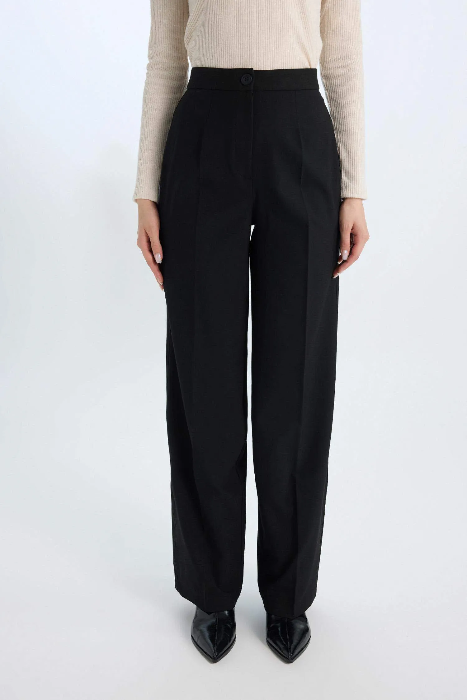 Standard Size Fabric Pants Wide Leg Wide Pleated Leg Basic Straight High Waist
