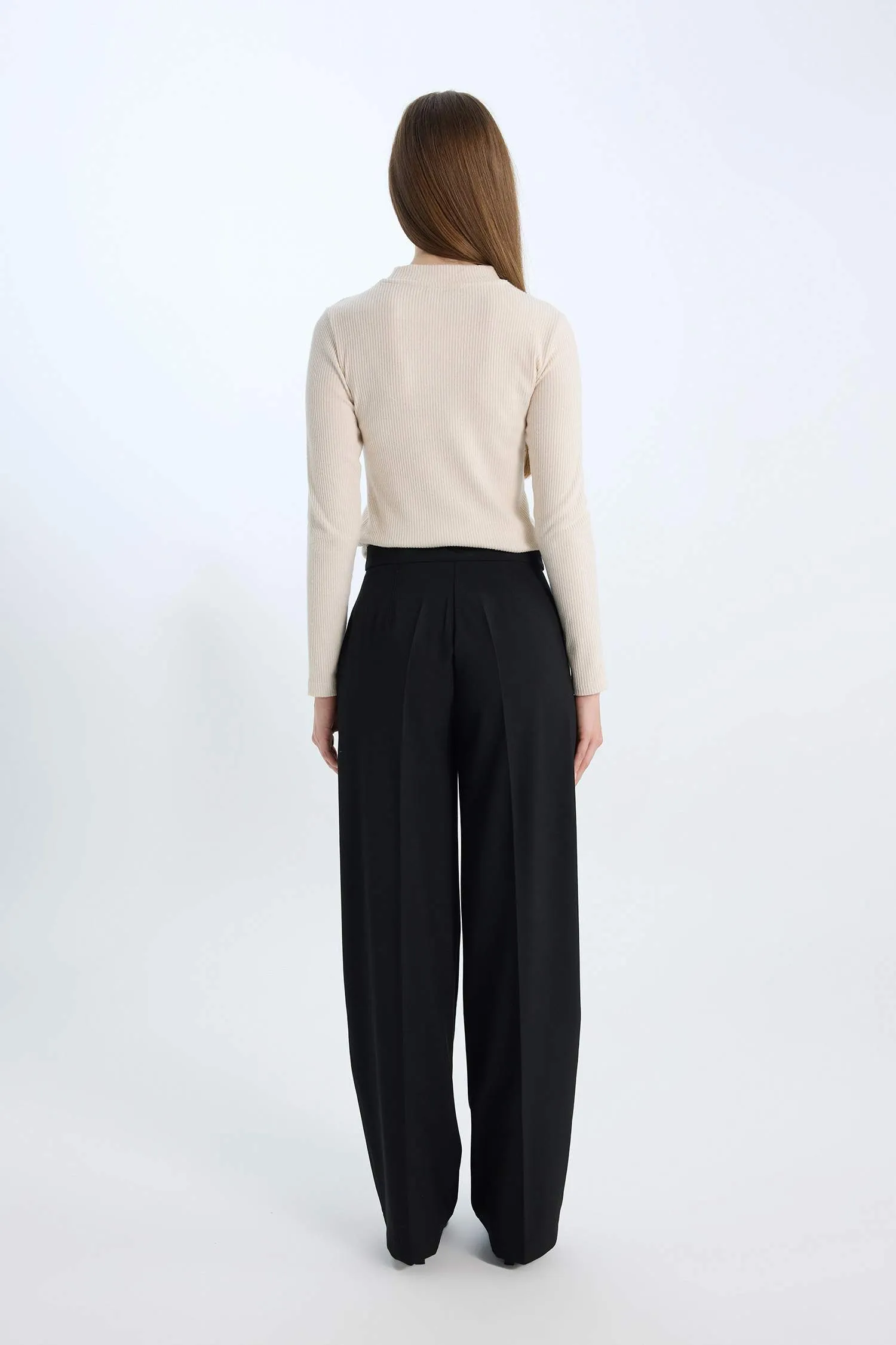 Standard Size Fabric Pants Wide Leg Wide Pleated Leg Basic Straight High Waist
