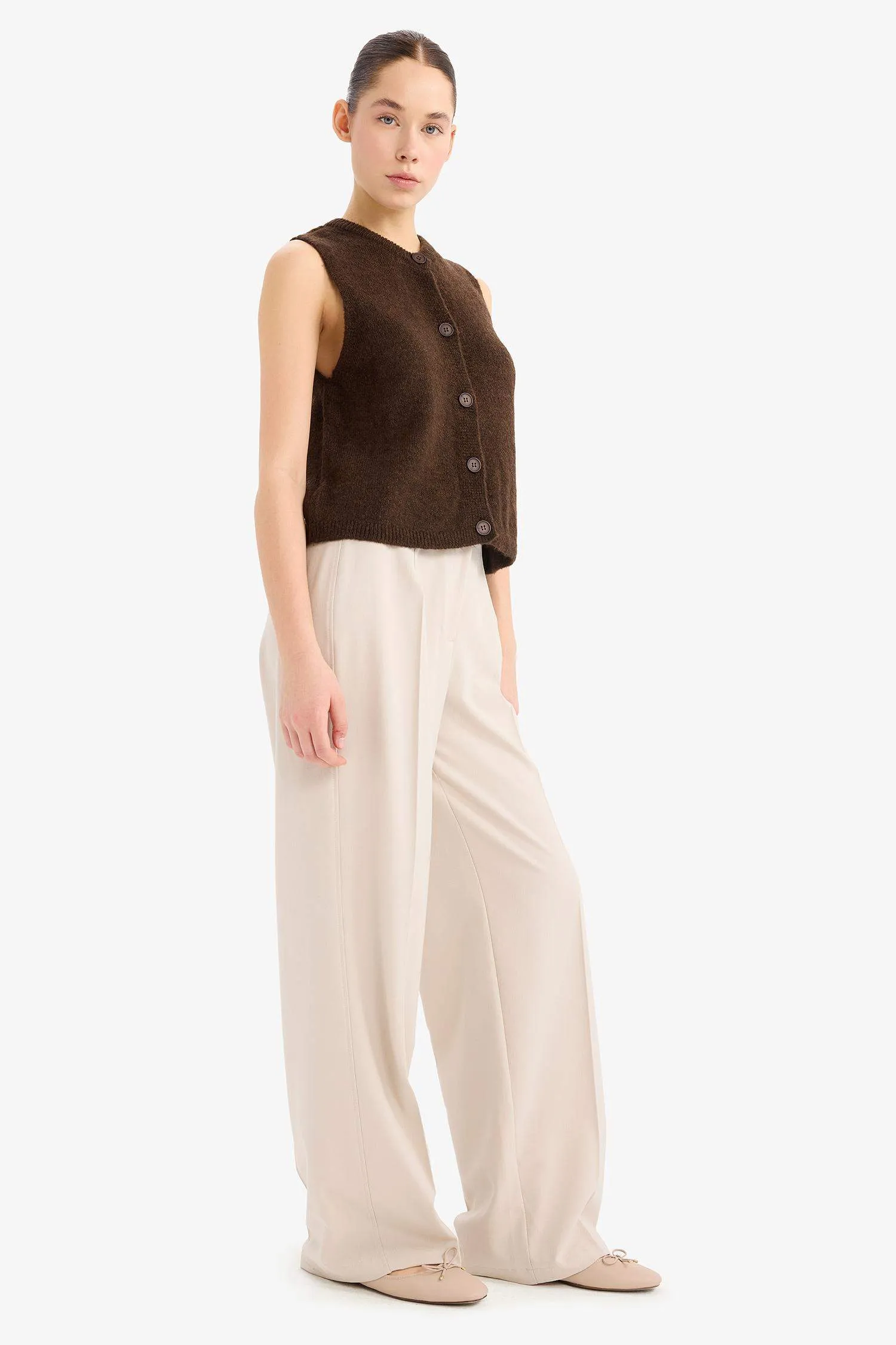 Standard Size Fabric Pants Wide Leg Wide Pleated Leg Basic Straight High Waist