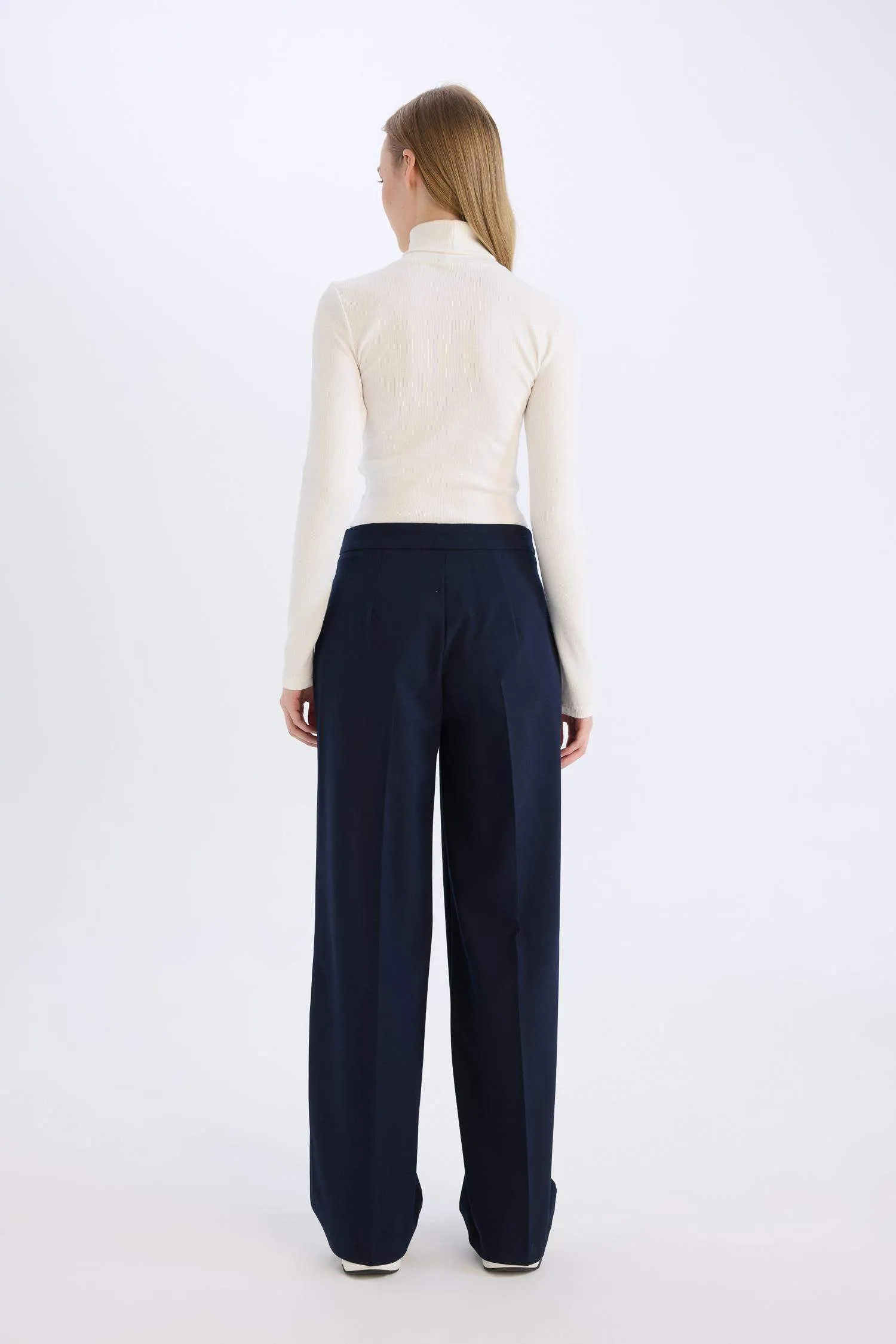 Standard Size Fabric Pants Wide Leg Wide Pleated Leg Basic Straight High Waist
