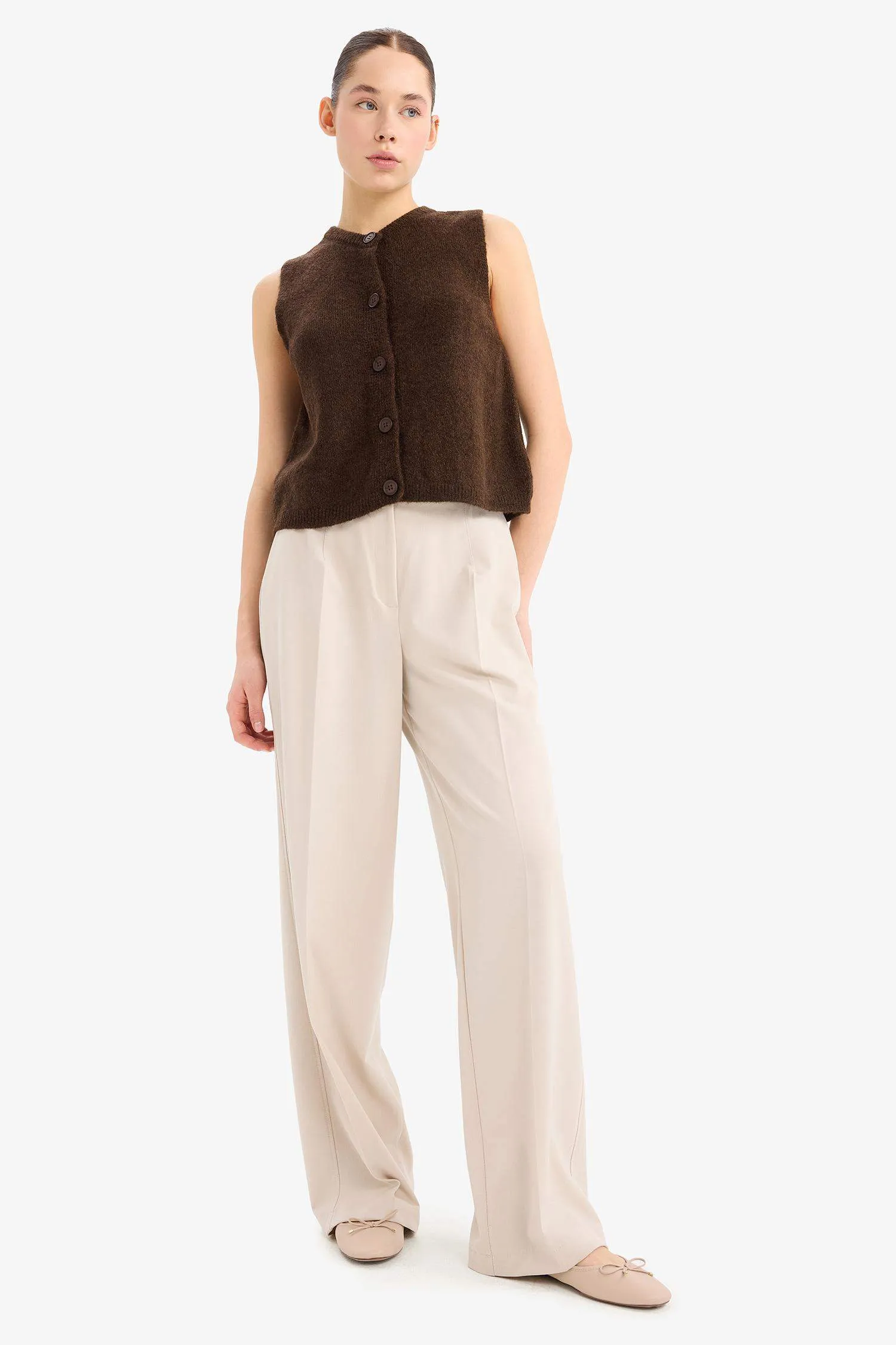 Standard Size Fabric Pants Wide Leg Wide Pleated Leg Basic Straight High Waist