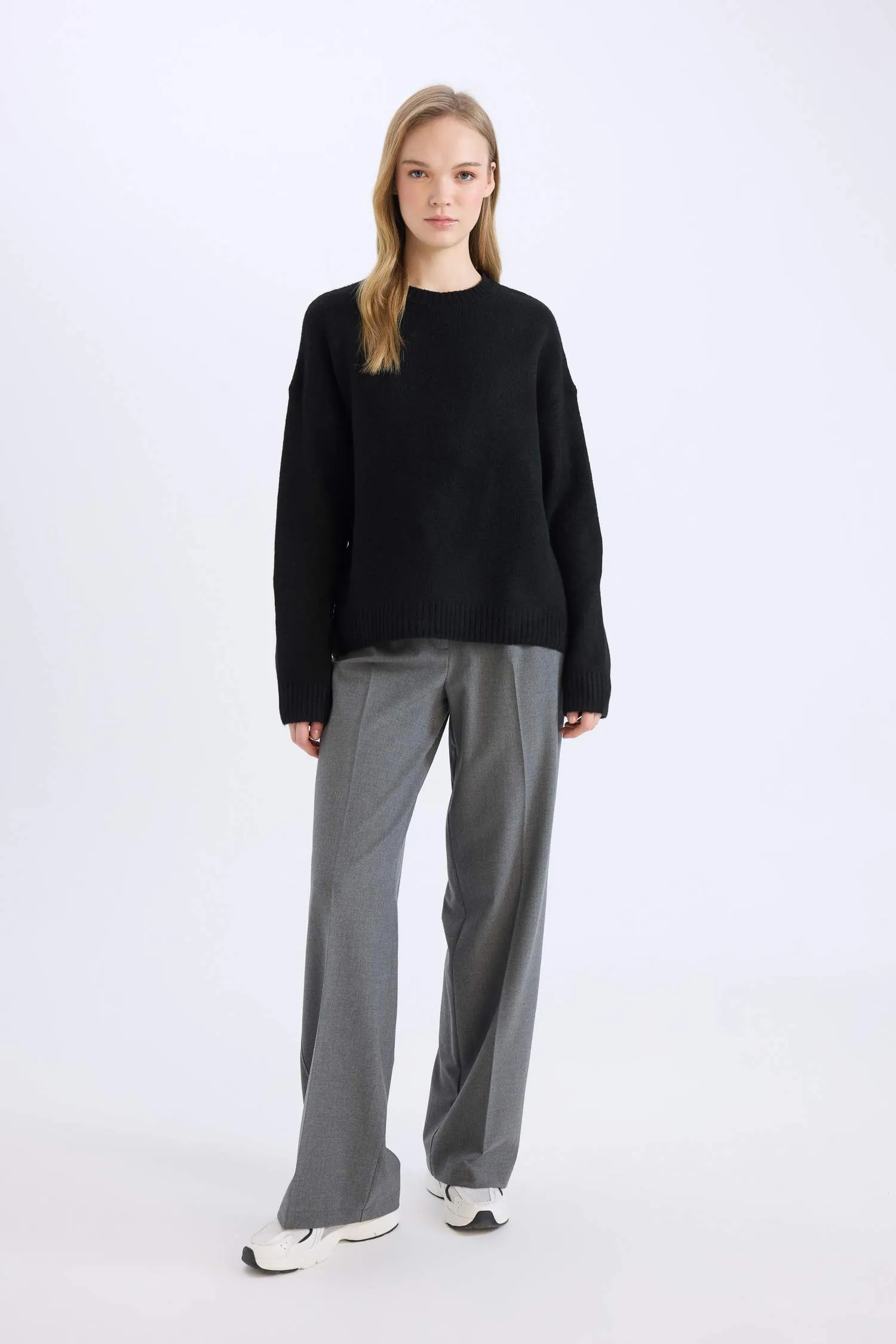 Standard Size Fabric Pants Wide Leg Wide Pleated Leg Basic Straight High Waist