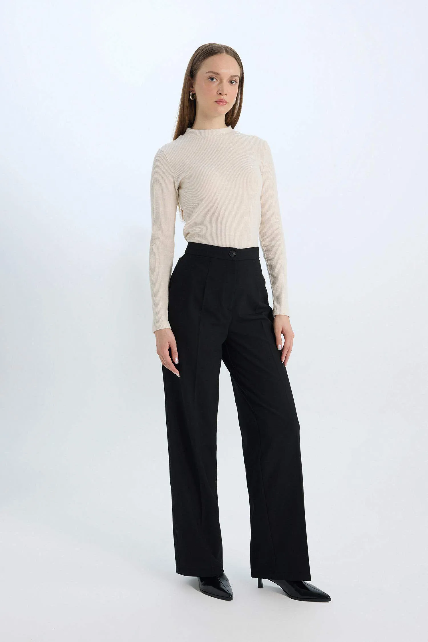 Standard Size Fabric Pants Wide Leg Wide Pleated Leg Basic Straight High Waist