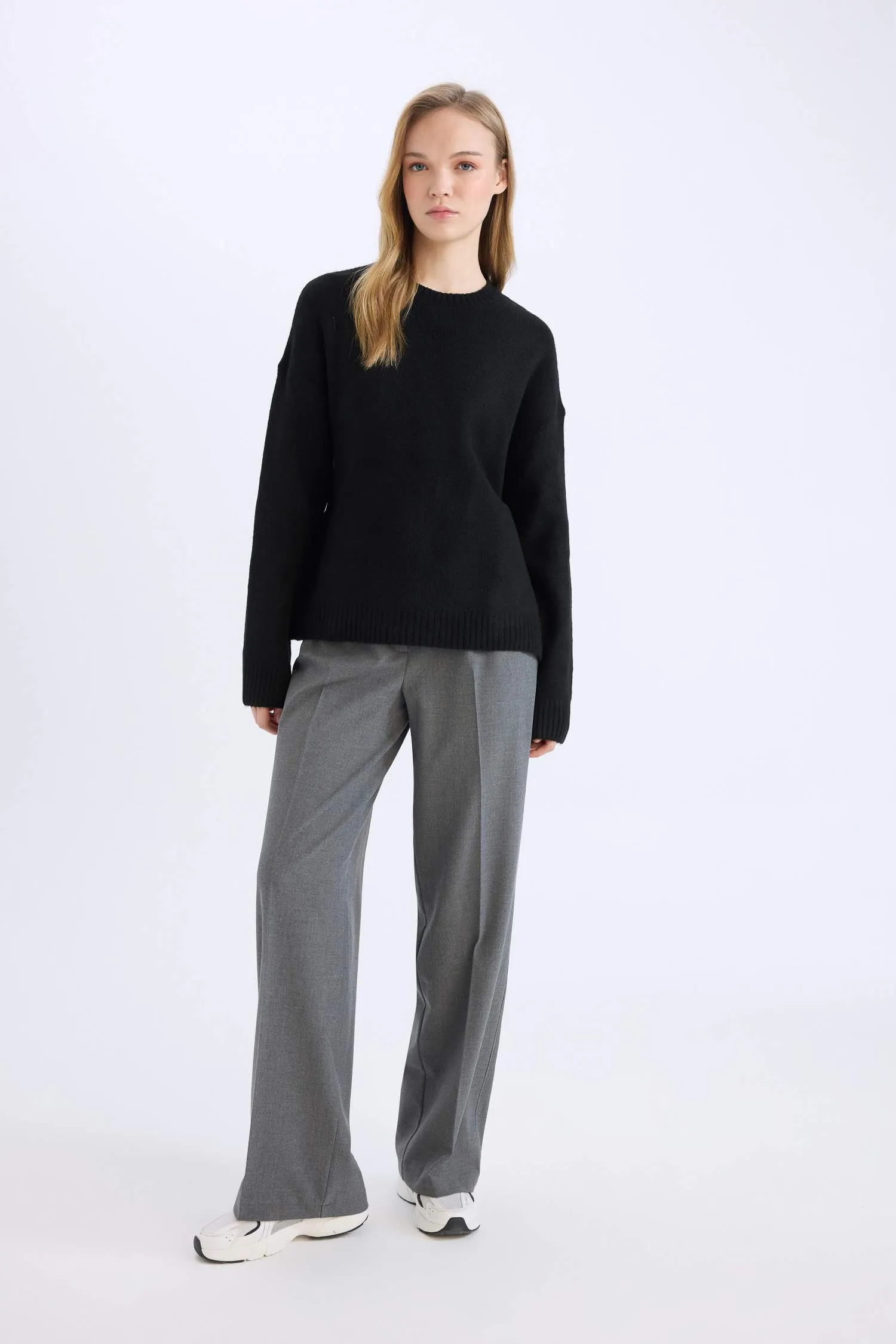 Standard Size Fabric Pants Wide Leg Wide Pleated Leg Basic Straight High Waist