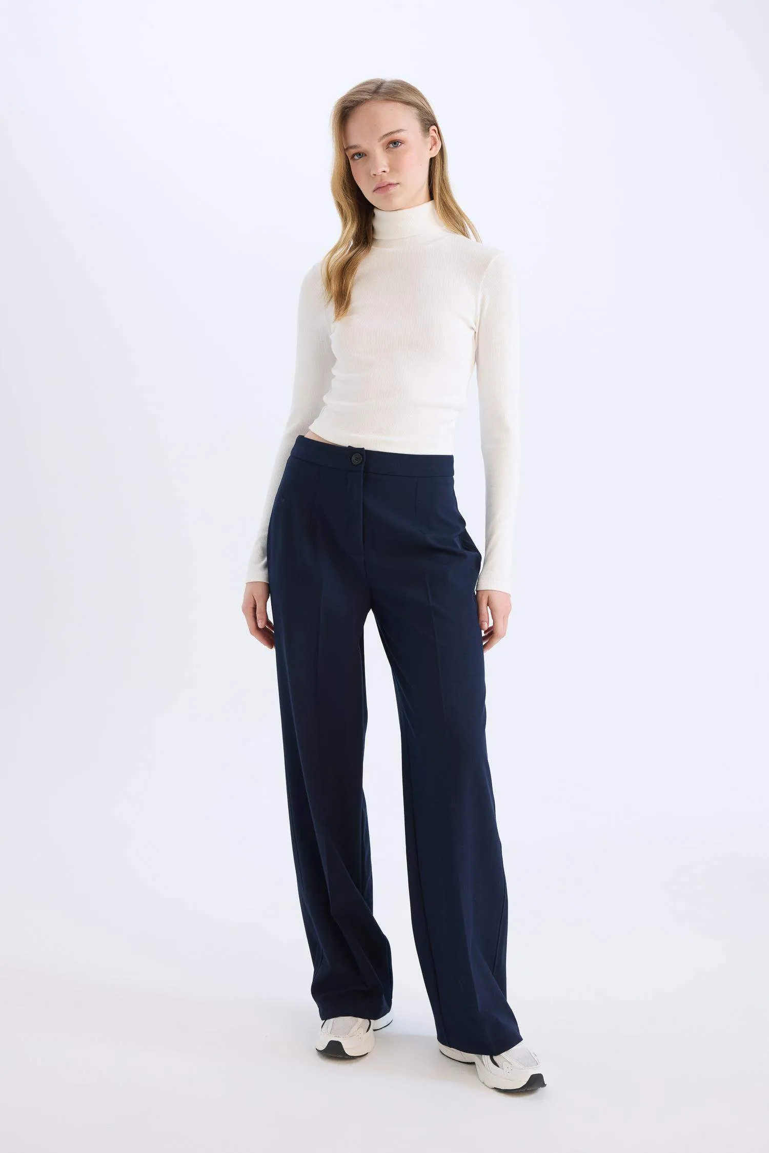 Standard Size Fabric Pants Wide Leg Wide Pleated Leg Basic Straight High Waist