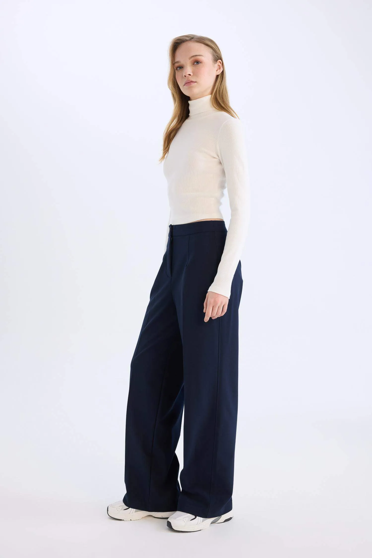 Standard Size Fabric Pants Wide Leg Wide Pleated Leg Basic Straight High Waist