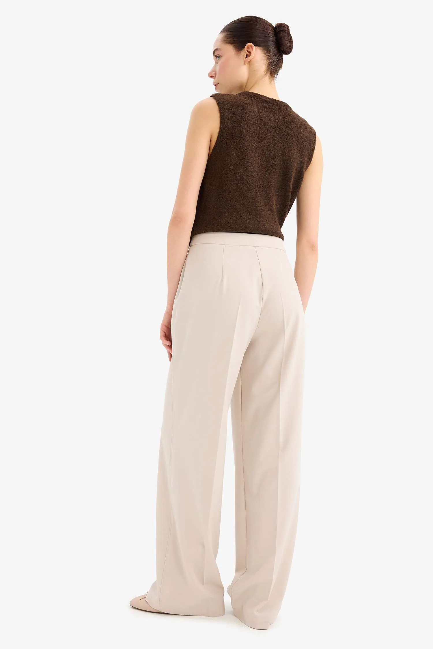 Standard Size Fabric Pants Wide Leg Wide Pleated Leg Basic Straight High Waist