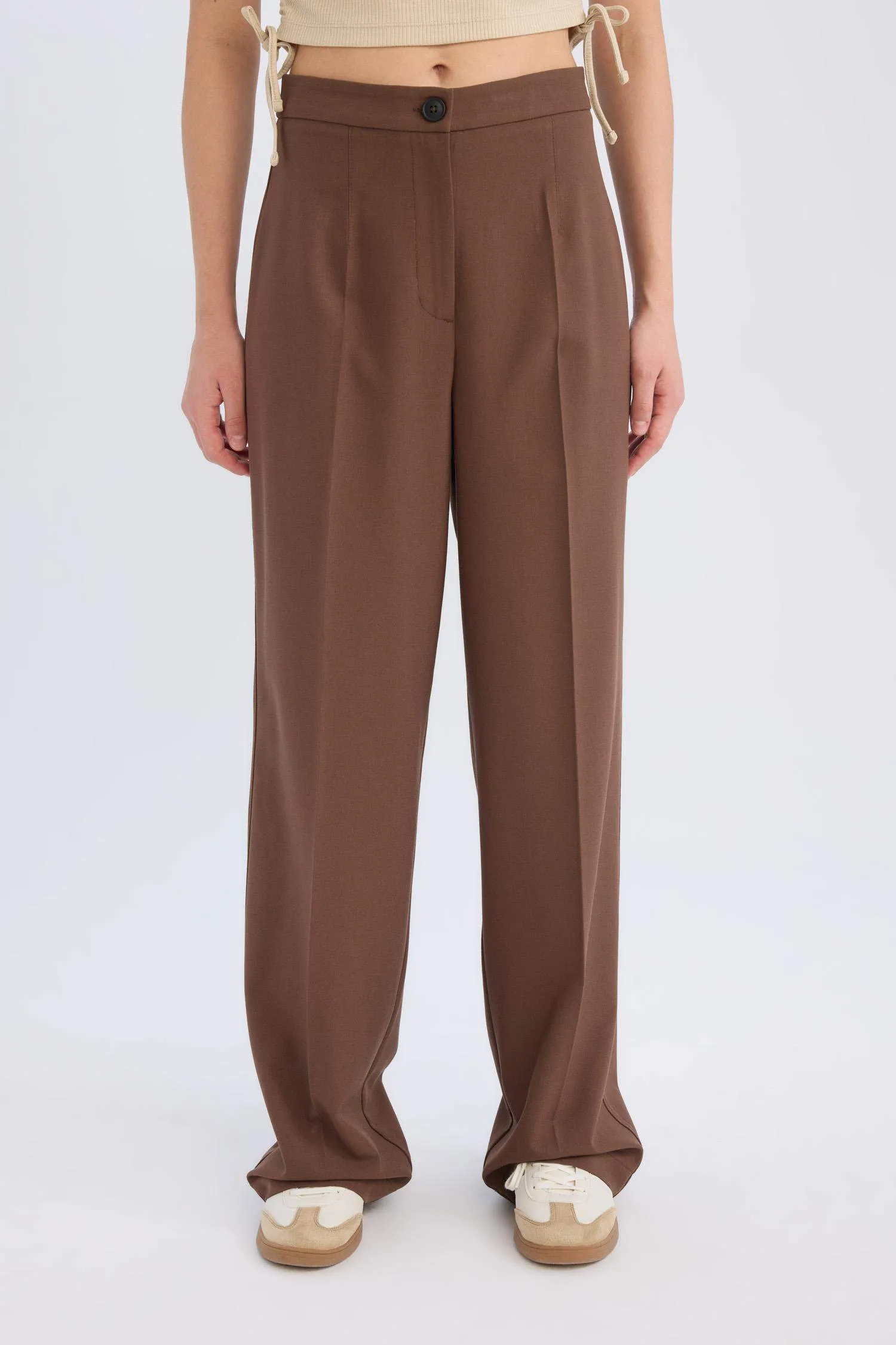 Standard Size Fabric Pants Wide Leg Wide Pleated Leg Basic Straight High Waist
