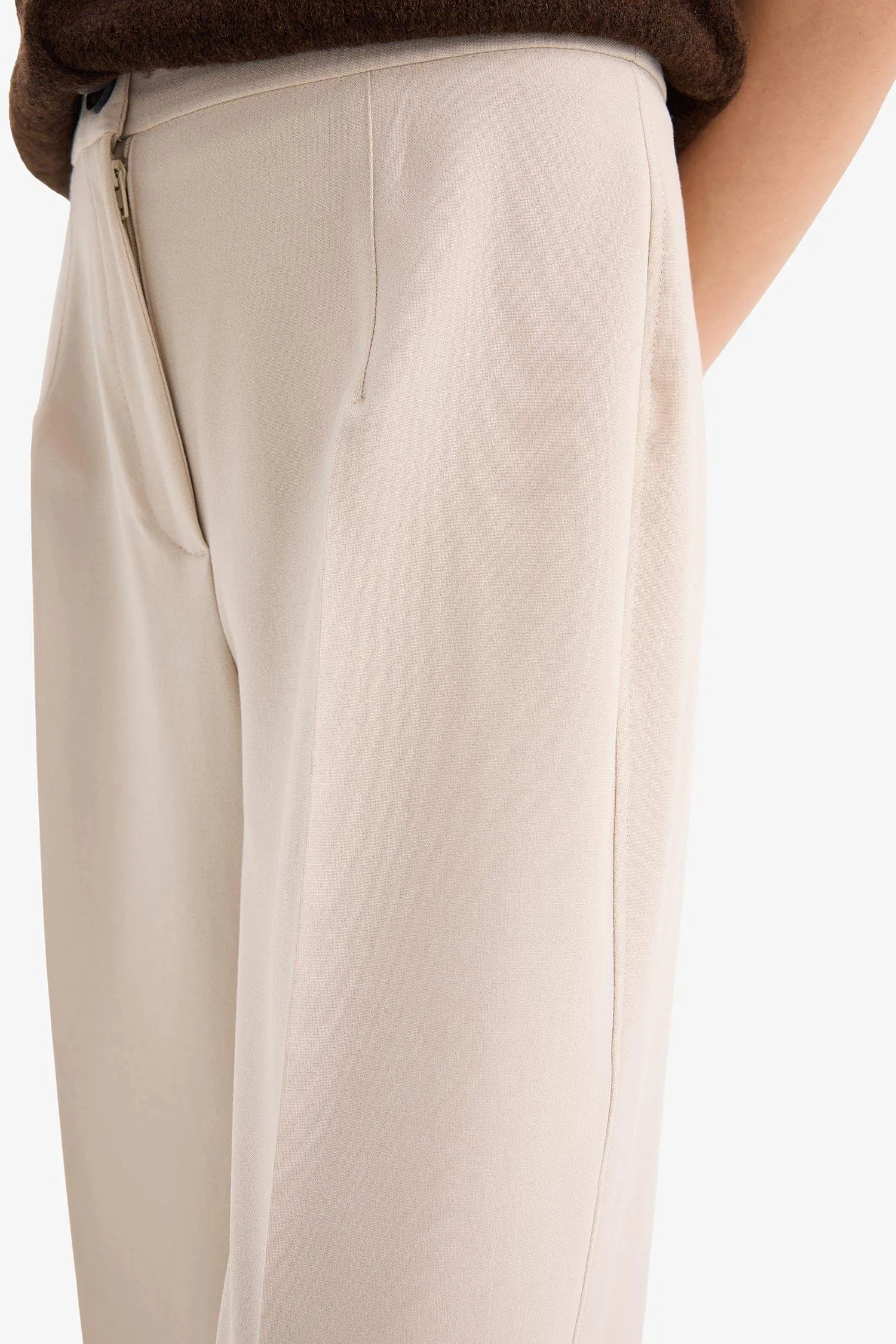Standard Size Fabric Pants Wide Leg Wide Pleated Leg Basic Straight High Waist