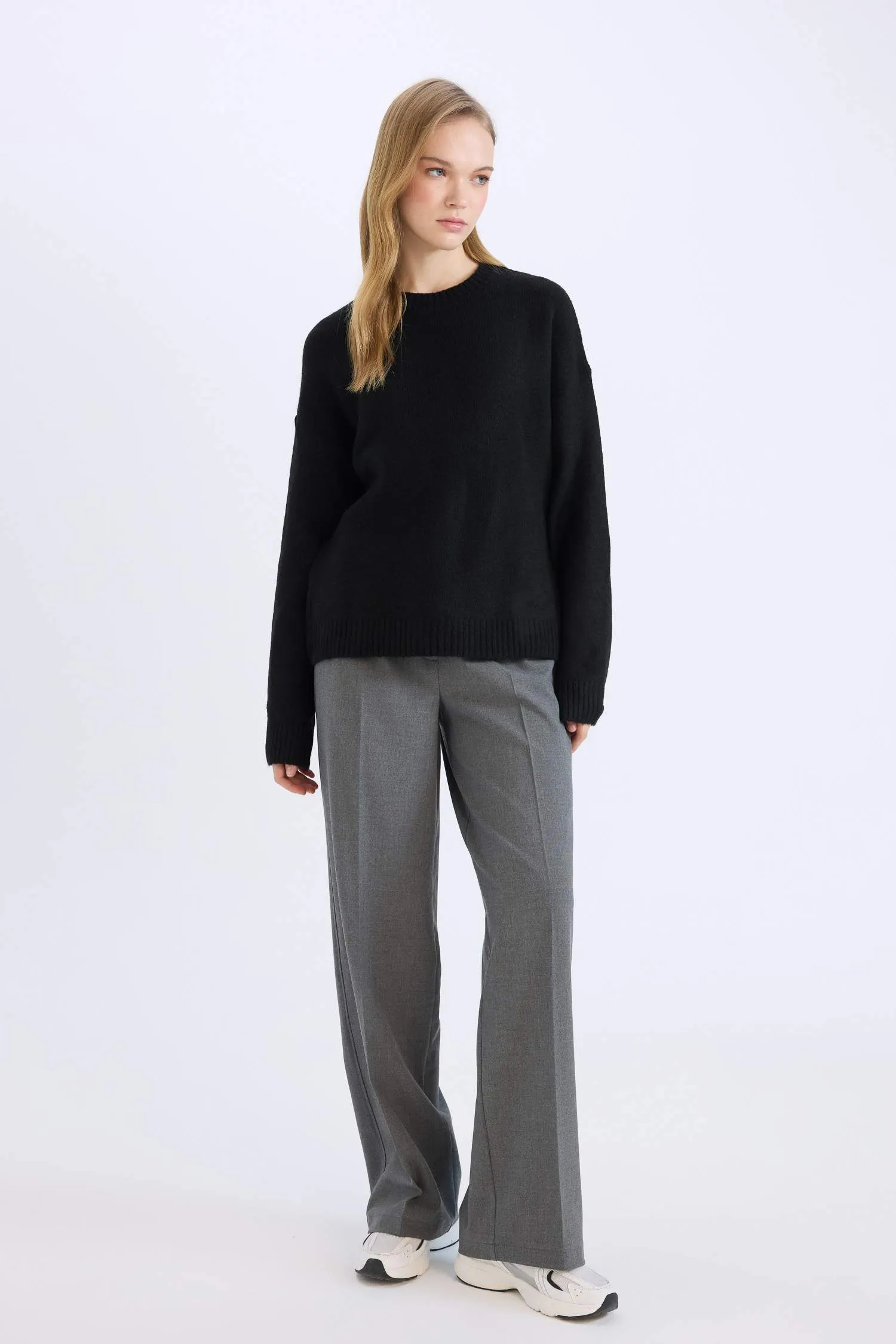 Standard Size Fabric Pants Wide Leg Wide Pleated Leg Basic Straight High Waist