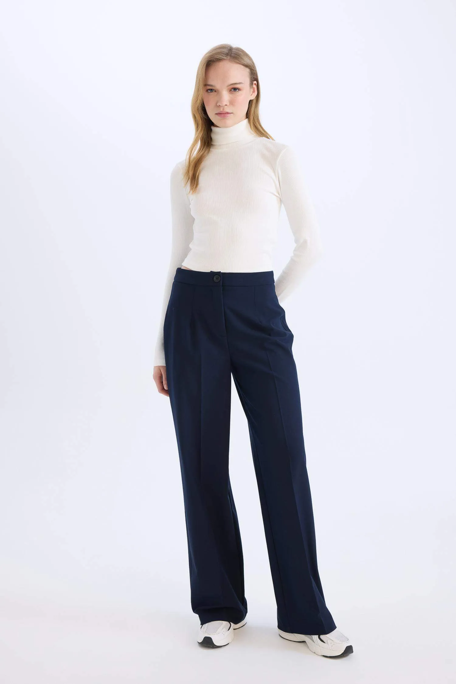Standard Size Fabric Pants Wide Leg Wide Pleated Leg Basic Straight High Waist