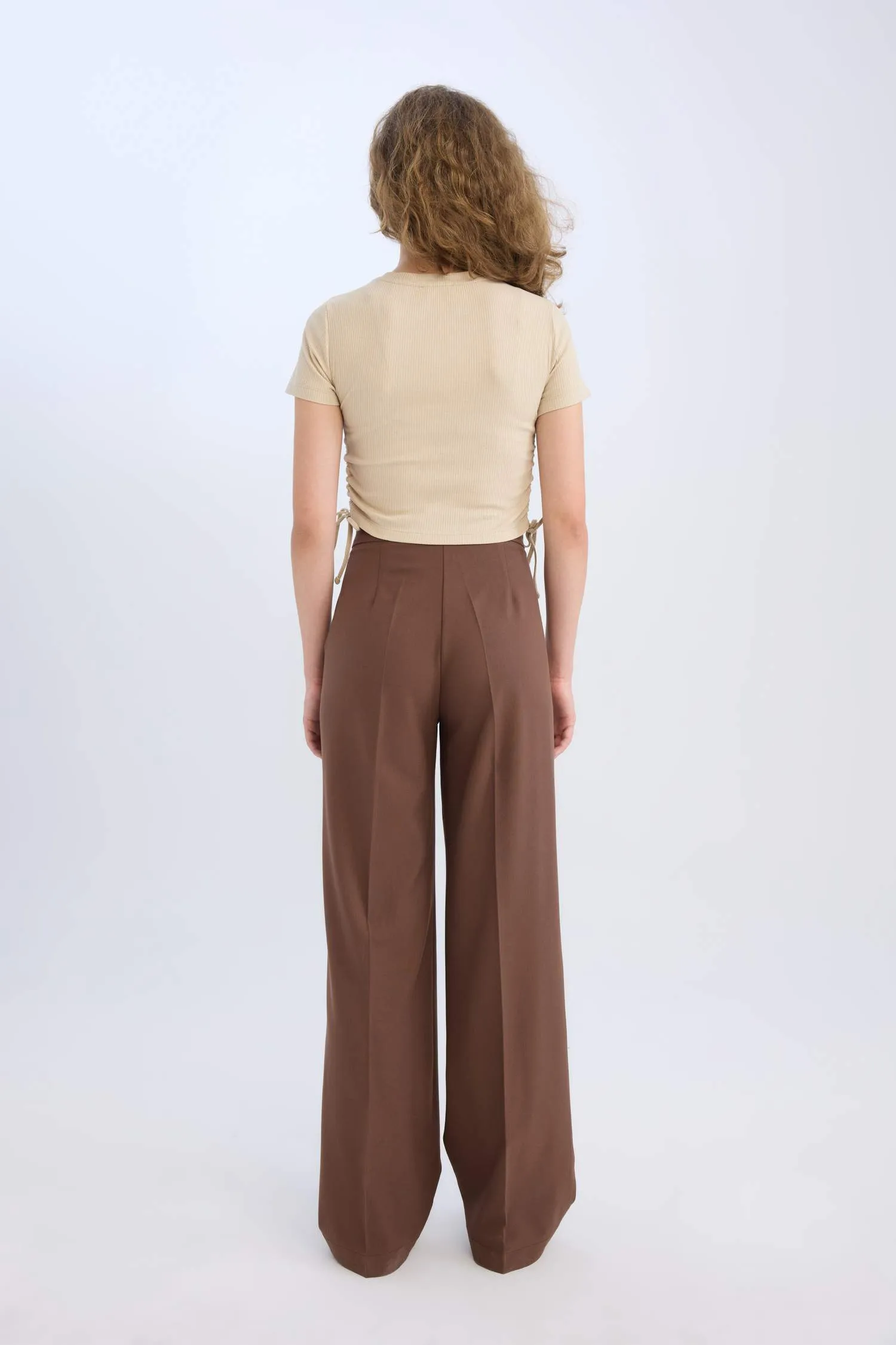 Standard Size Fabric Pants Wide Leg Wide Pleated Leg Basic Straight High Waist