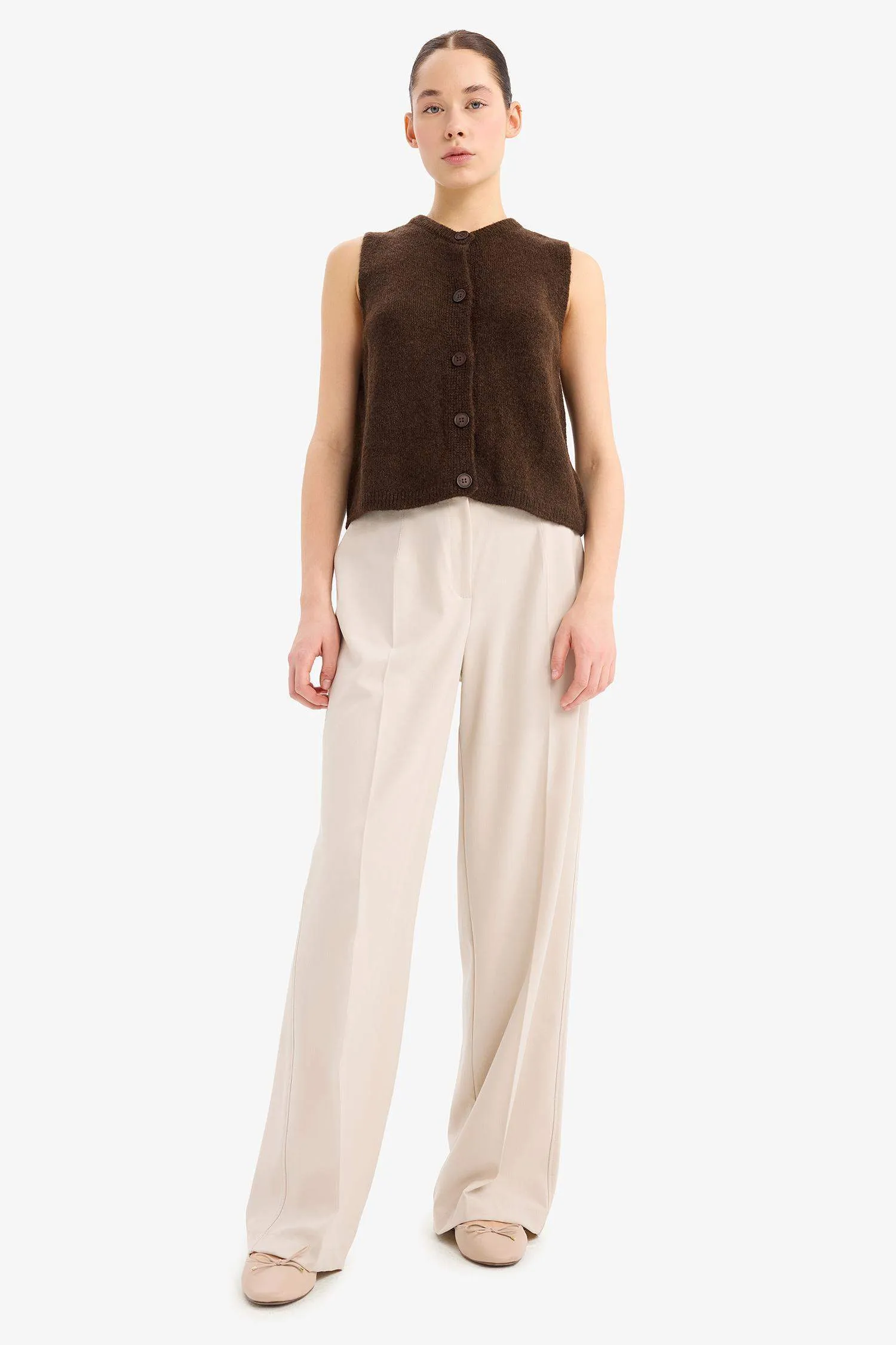Standard Size Fabric Pants Wide Leg Wide Pleated Leg Basic Straight High Waist