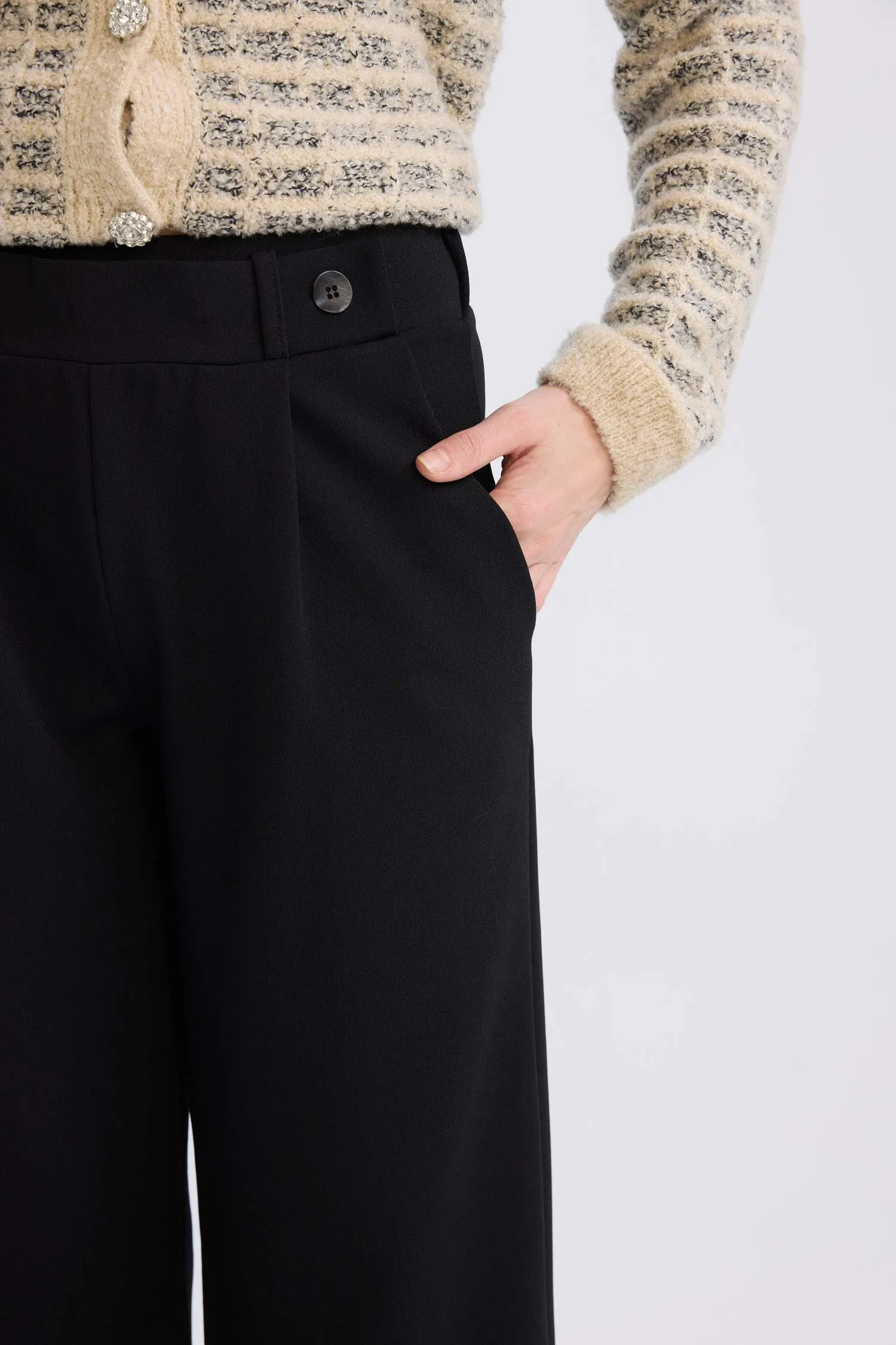 Straight Wide Leg Basic Trousers
