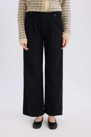 Straight Wide Leg Basic Trousers