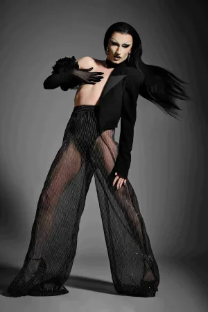 Stripe Sequin Wide Leg Trouser