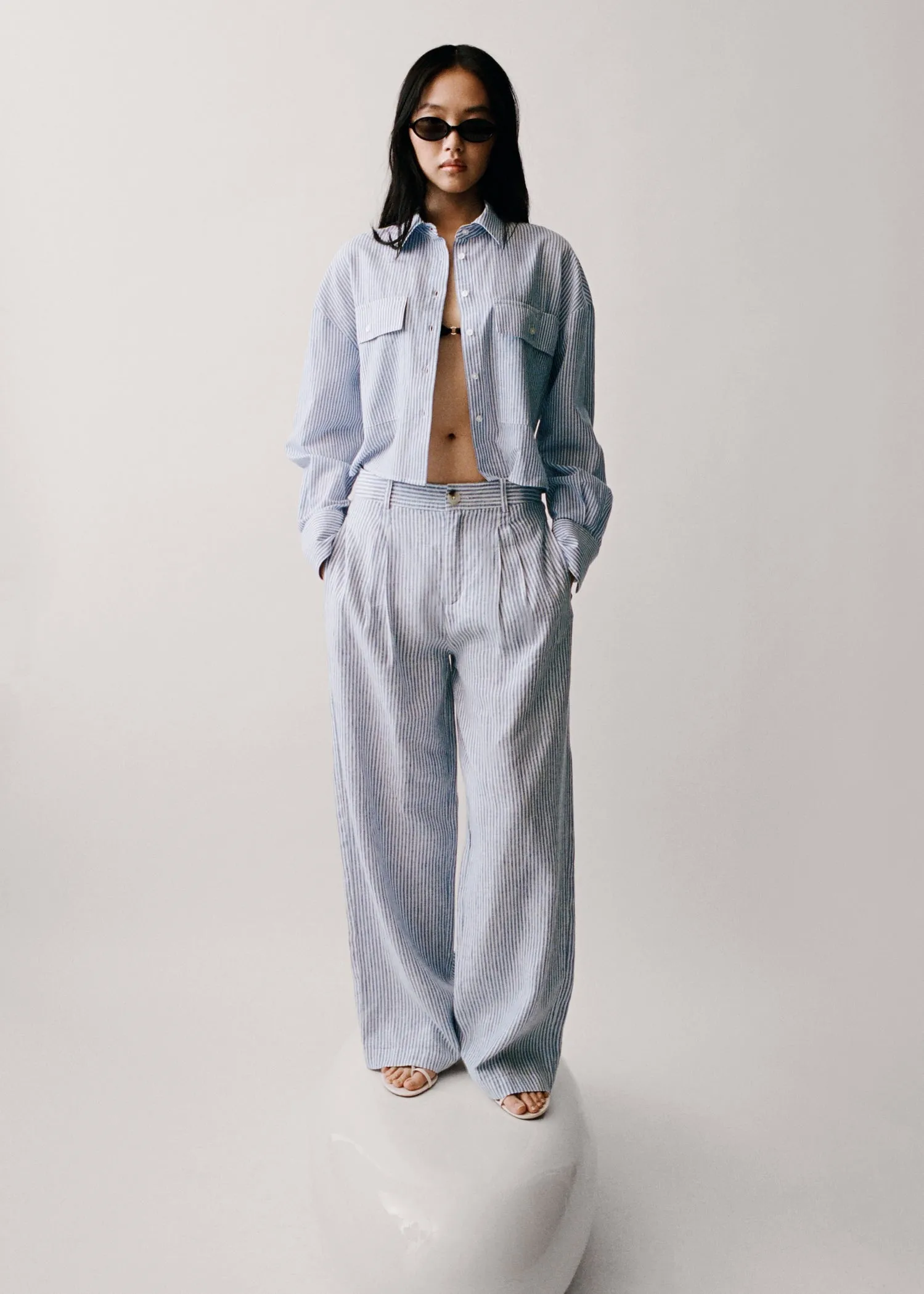 Striped linen-blend trousers