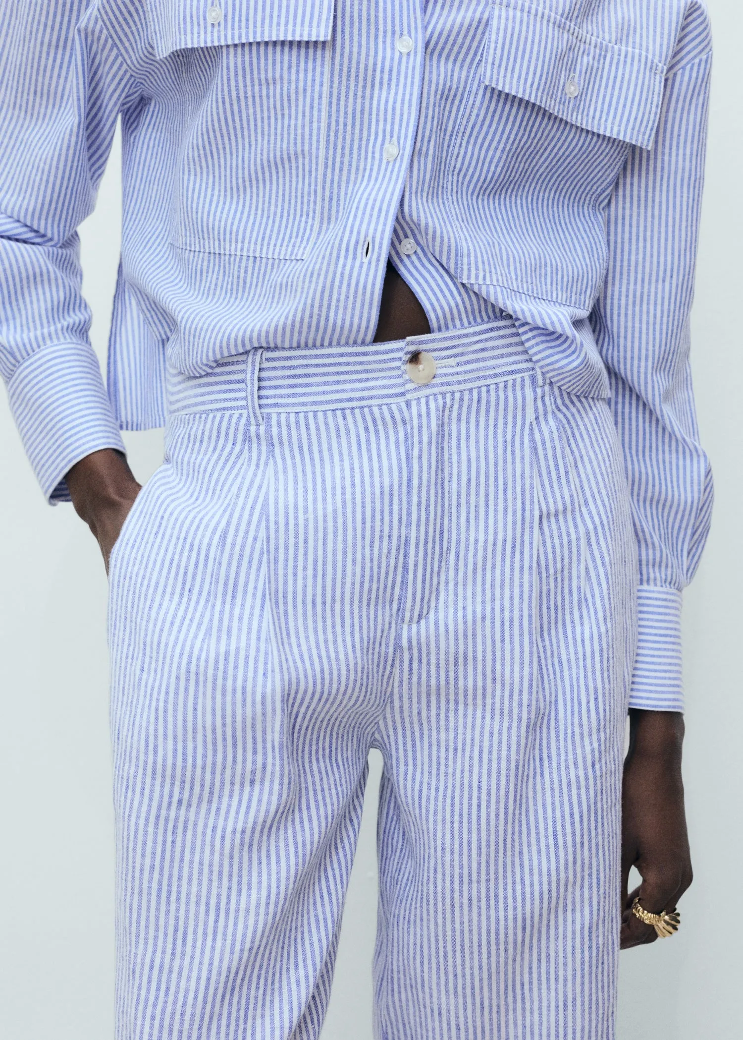 Striped linen-blend trousers