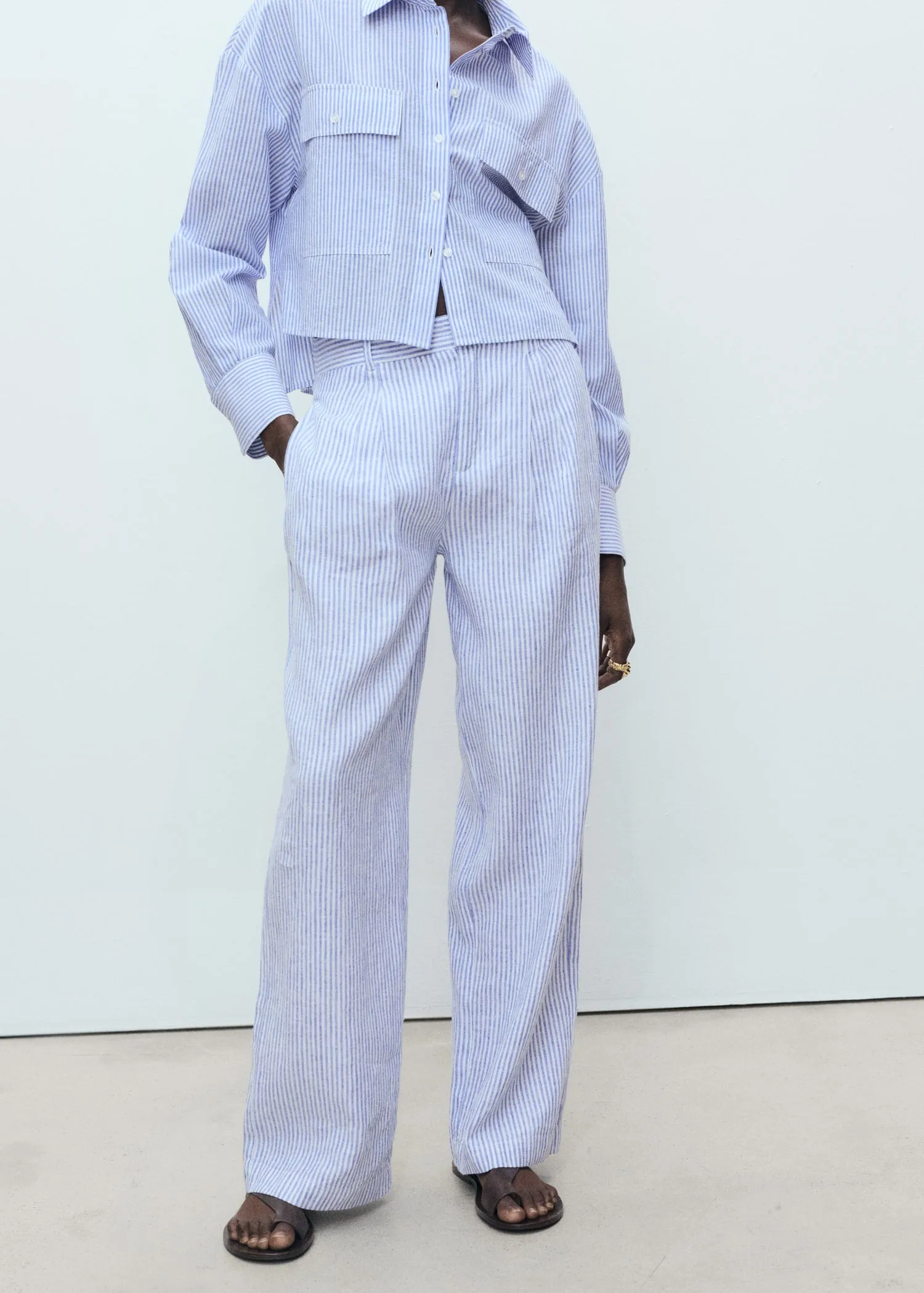 Striped linen-blend trousers