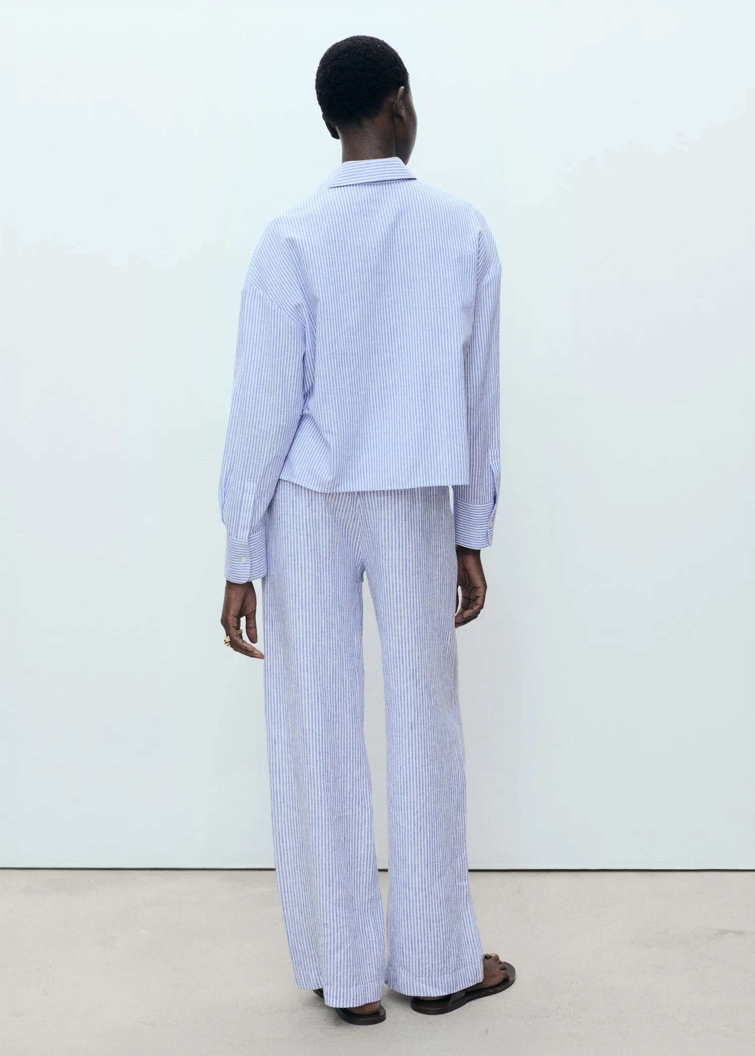 Striped linen-blend trousers