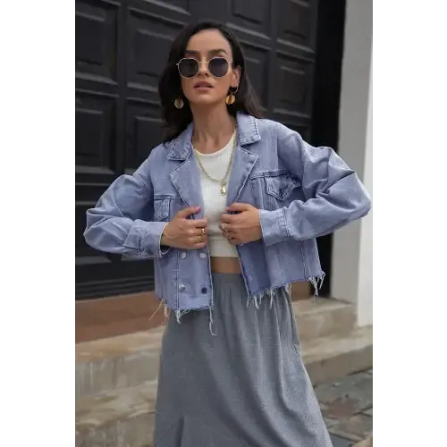 Stylish Lapel Collar Long Sleeve Denim Jacket