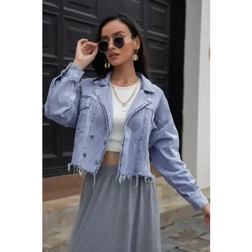 Stylish Lapel Collar Long Sleeve Denim Jacket