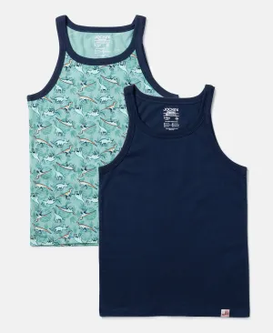 Super Combed Cotton Printed Round Neck Sleeveless Vest - Feldspar & Navy (Pack of 2)