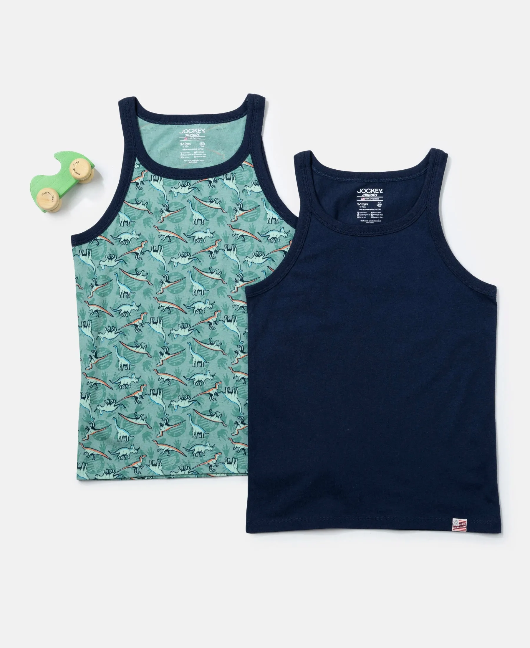 Super Combed Cotton Printed Round Neck Sleeveless Vest - Feldspar & Navy (Pack of 2)