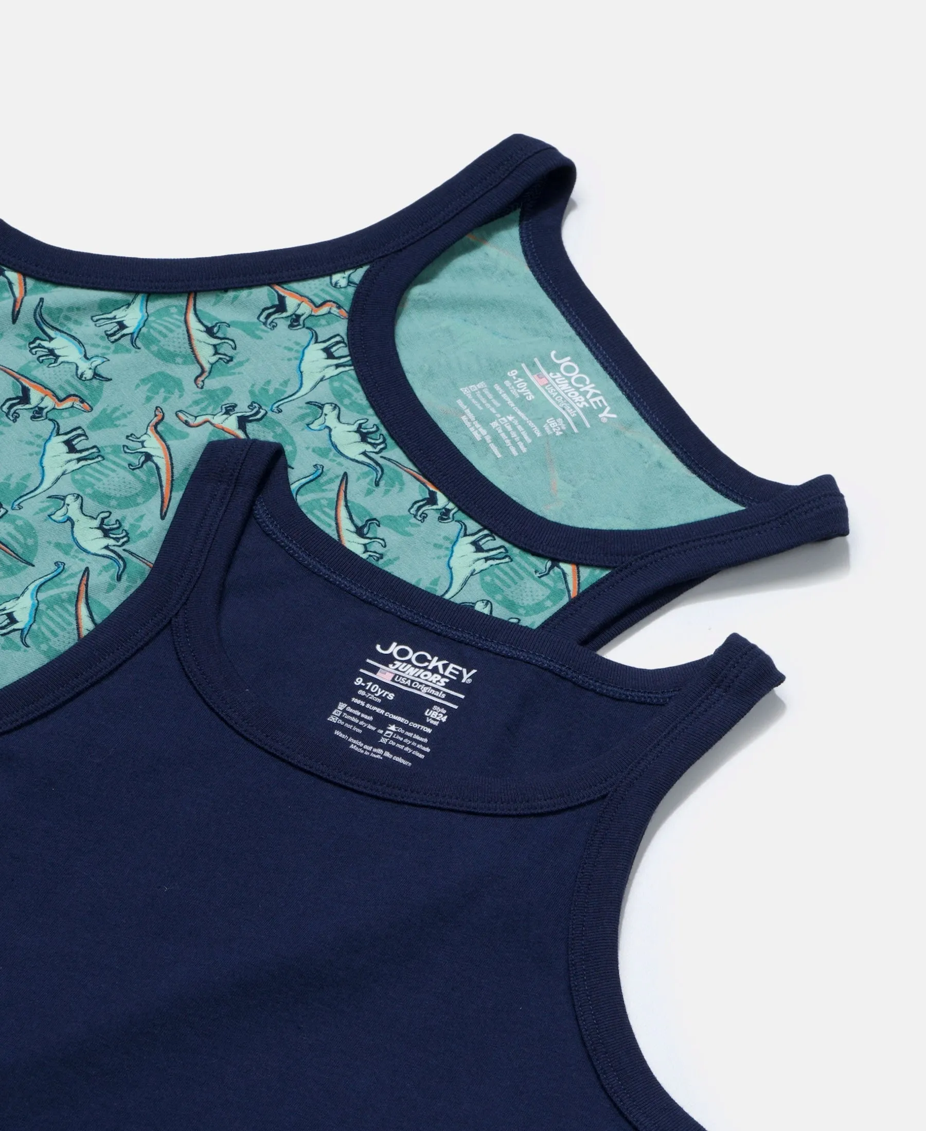 Super Combed Cotton Printed Round Neck Sleeveless Vest - Feldspar & Navy (Pack of 2)