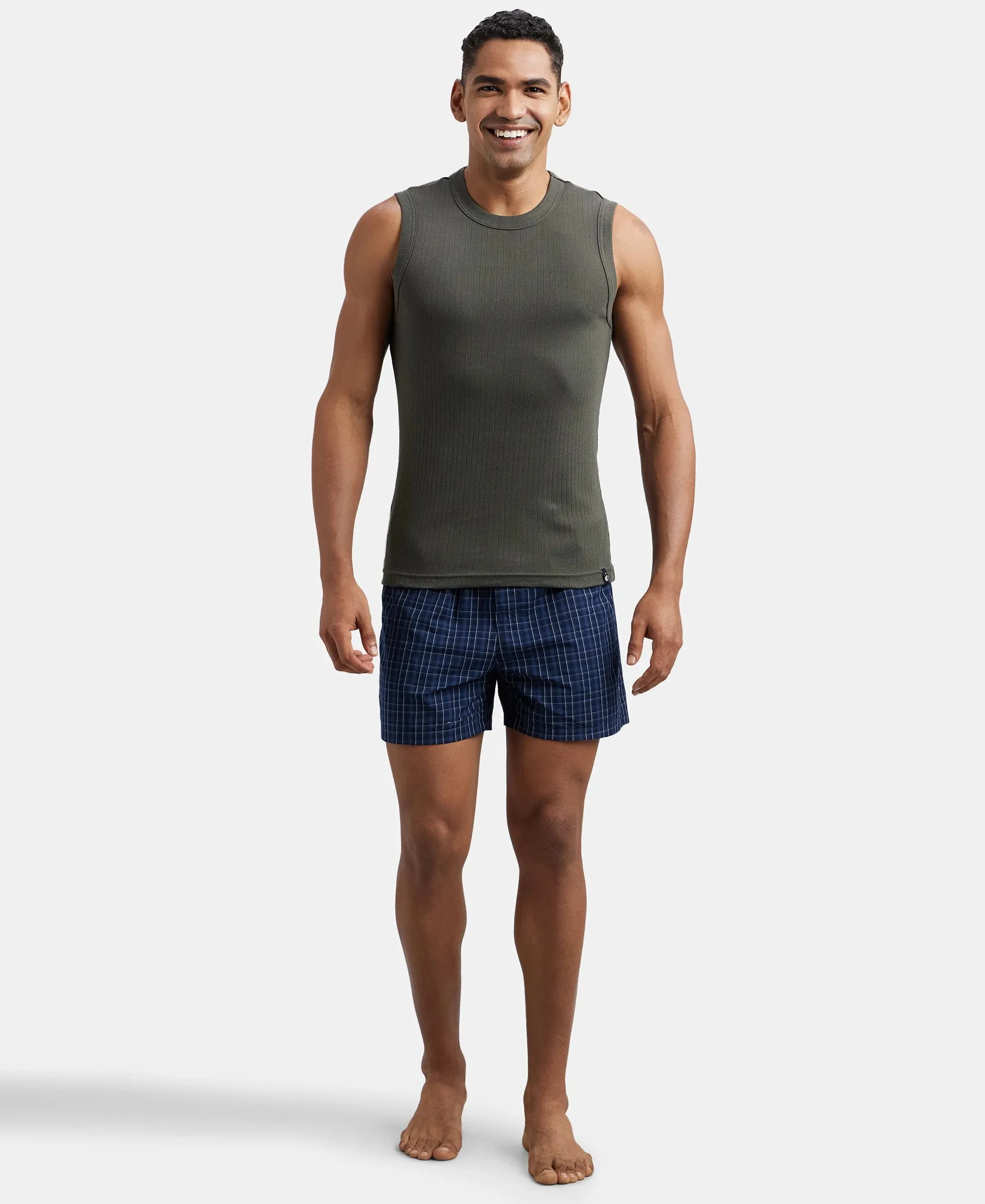 Super Combed Cotton Rib Solid Round Neck Muscle Vest - Deep Olive