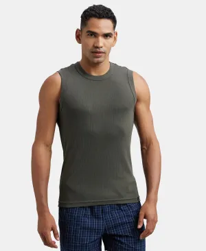 Super Combed Cotton Rib Solid Round Neck Muscle Vest - Deep Olive