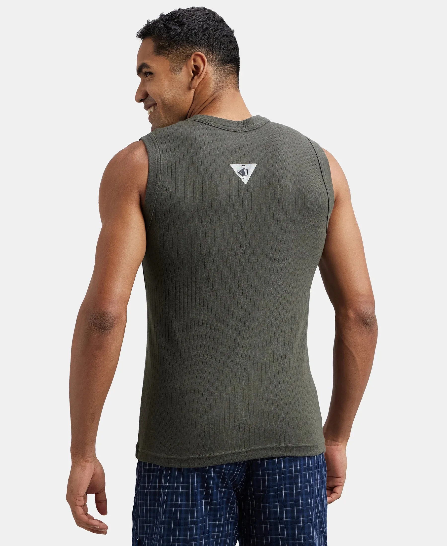Super Combed Cotton Rib Solid Round Neck Muscle Vest - Deep Olive