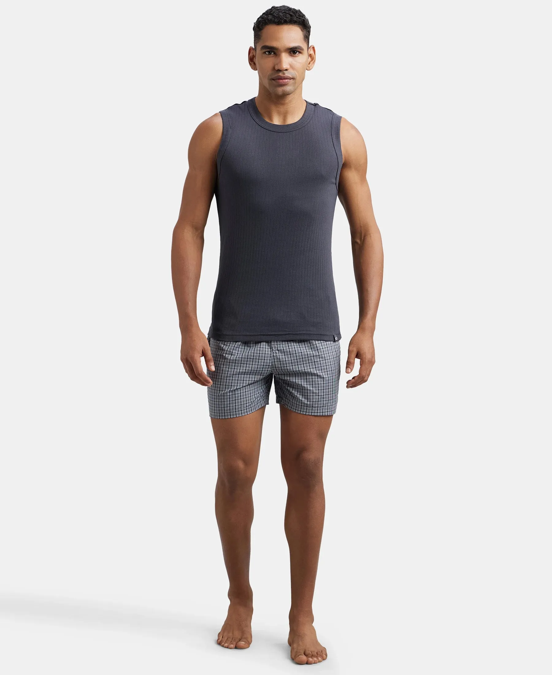 Super Combed Cotton Rib Solid Round Neck Muscle Vest - Graphite