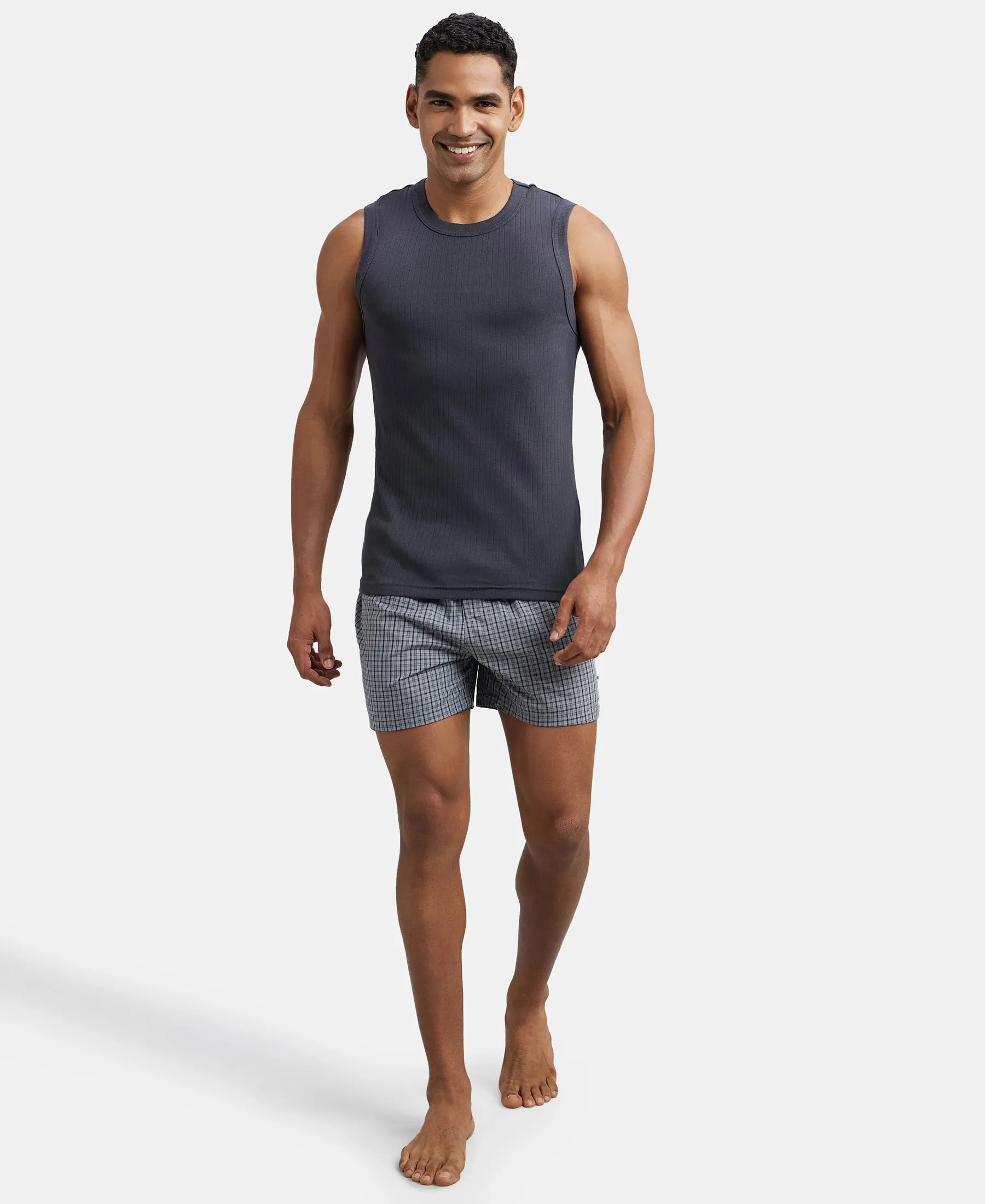 Super Combed Cotton Rib Solid Round Neck Muscle Vest - Graphite
